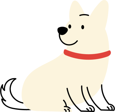 Ilustración de perro blanco con collar rojo. Registra a tu cachorro en Purina Puppy Club.