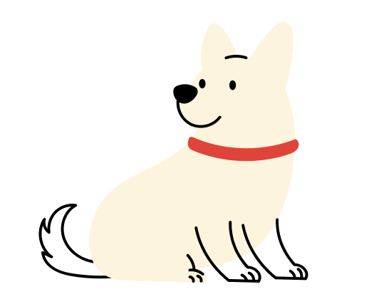 Ilustración de perro blanco con collar rojo. Registra a tu cachorro en Purina Puppy Club.