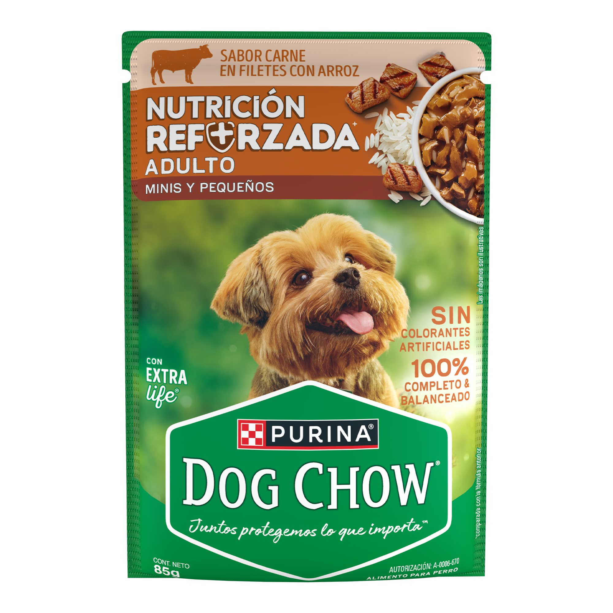 Sabrosobre Dog Chow Minis y Pequeños nutrición reforzada sabor carne con arroz y ExtraLife