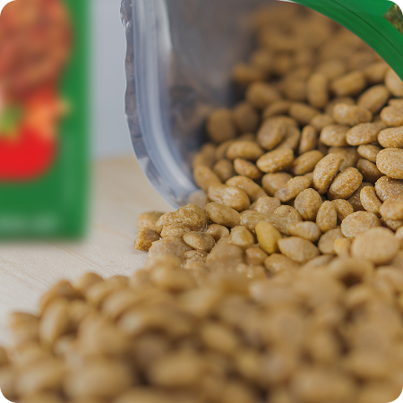 Alimento para mascotas derramadas de bolsa, ilustrando riesgo de infestación por mala manipulación.