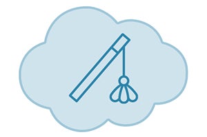 Ícono de una varita con juguete colgante que representa juego suave para gatos esterilizados