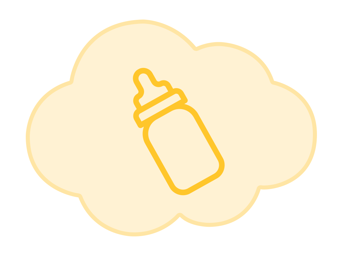 Icono de alimentación con leche a gatitos de 0-3 meses.