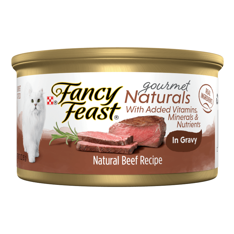 Lata de alimento húmedo para gatos Fancy Feast Gourmet Naturals con carne de res en salsa