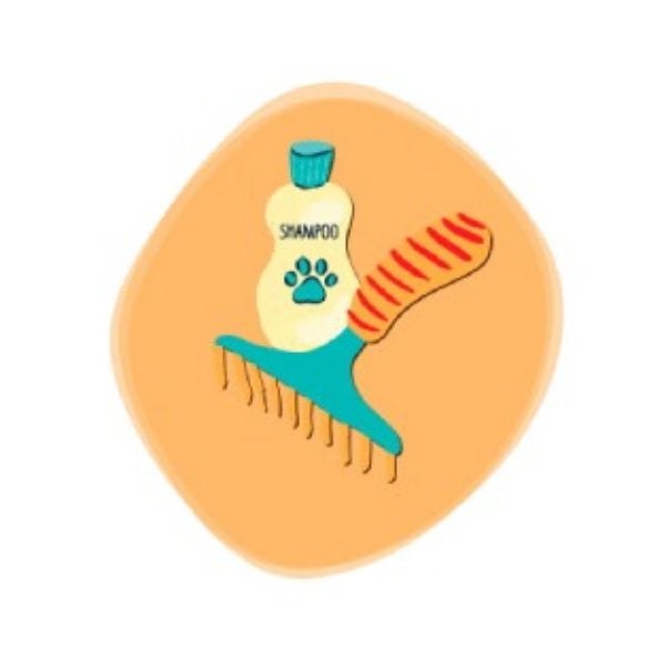 Ilustración de champú y cepillo para mascotas