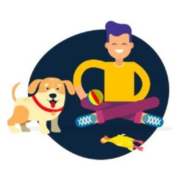 Ilustración de un niño jugando con su perro