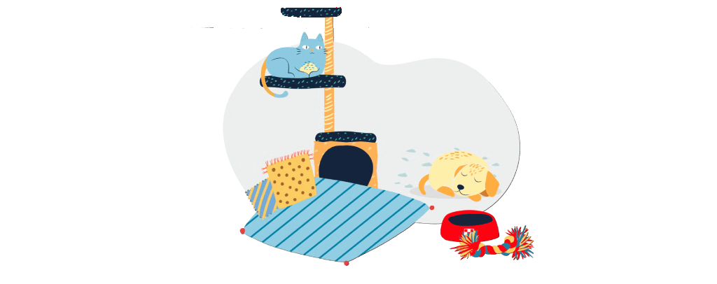 Ilustración de un gato explorando su nuevo hogar