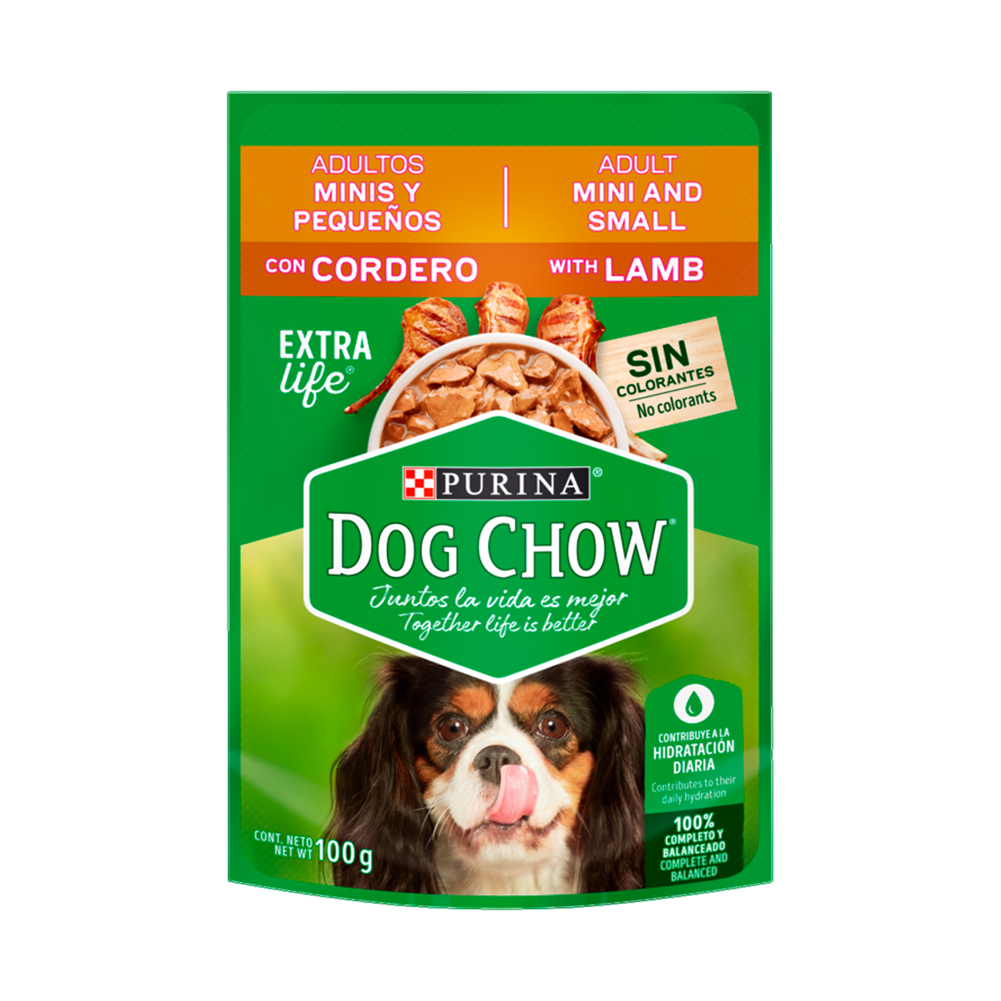 Empaque de Alimento húmedo Dog Chow adultos minis y pequeños con cordero, vista frontal