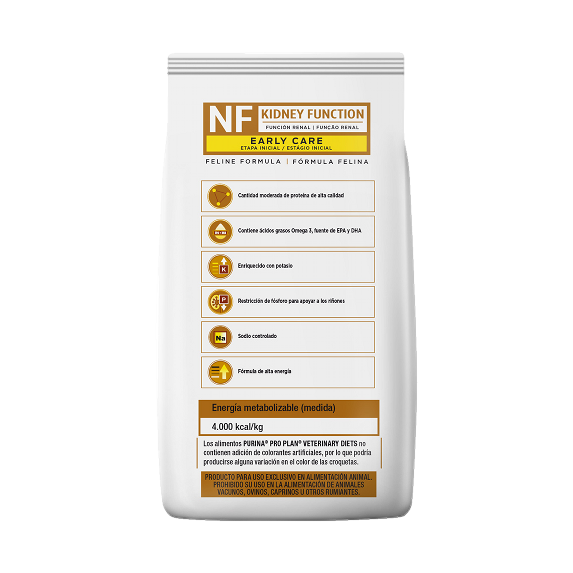 Empaque de Alimento renal para gatos Pro Plan Kidney Function Early Care, vista posterior