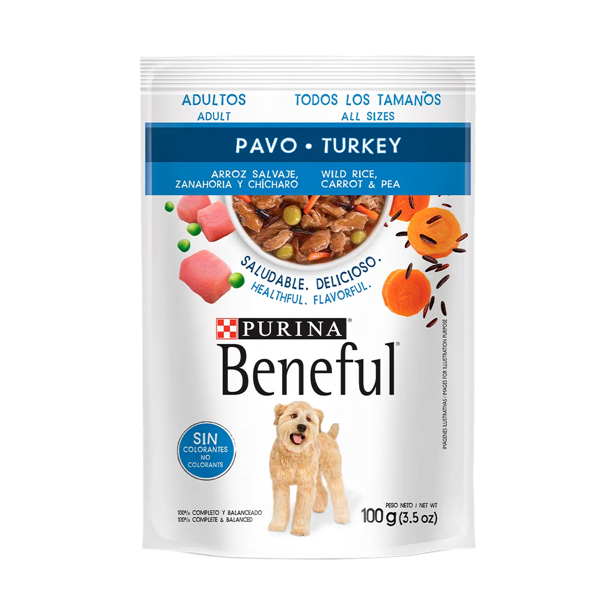 Empaque de Beneful Alimento Húmedo Para Perros Adultos Todos los Tamaños Sabor Pavo y Arroz Salvaje, vista frontal