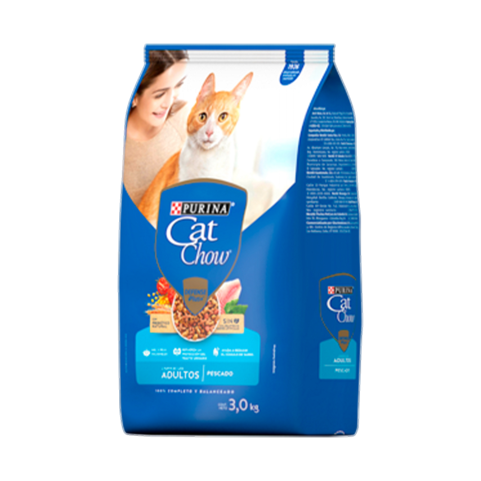 Empaque de Cat Chow® Adulto pescado, vista lateral