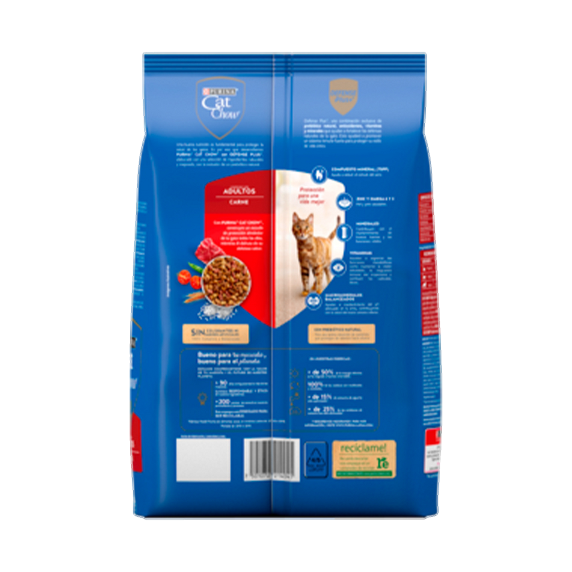 Empaque de Cat Chow® Adultos carne, vista posterior