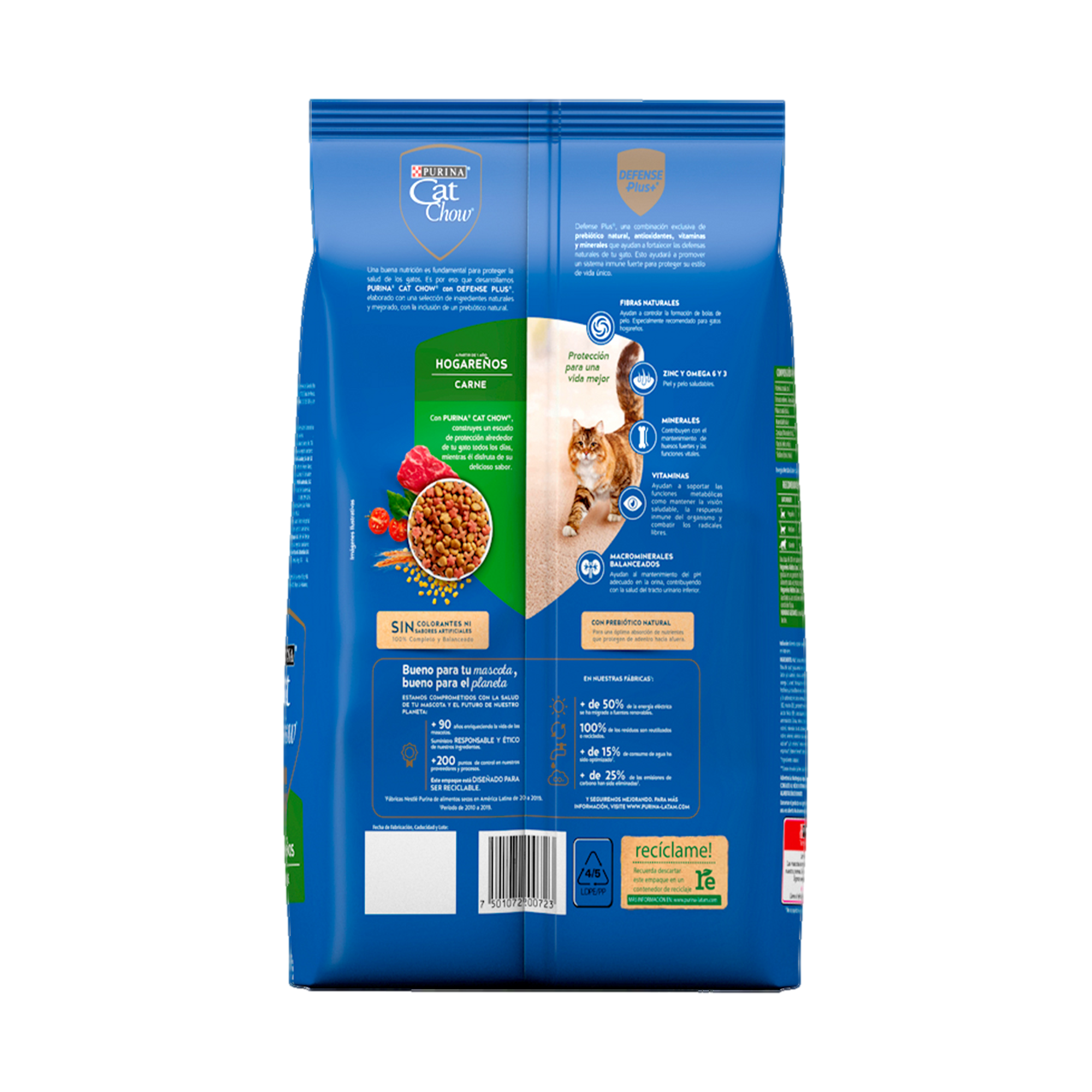Empaque de Cat Chow® Hogareños carne, vista posterior