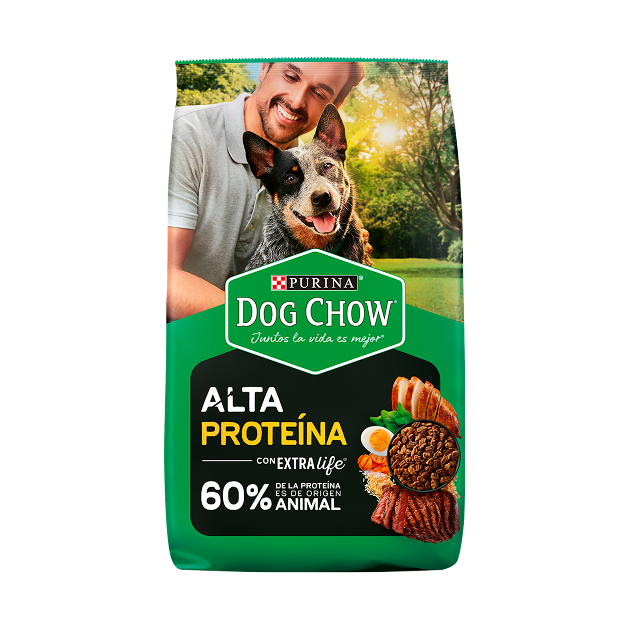 Empaque de Croquetas Dog Chow alta proteína, vista frontal