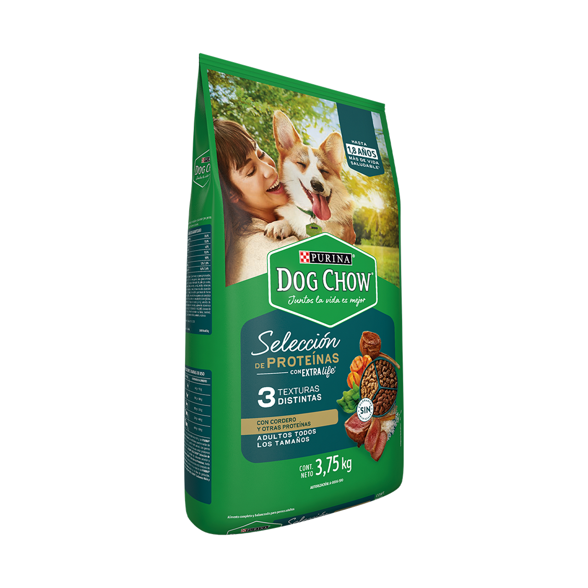 Empaque de Croquetas Dog Chow selección de proteínas, vista lateral