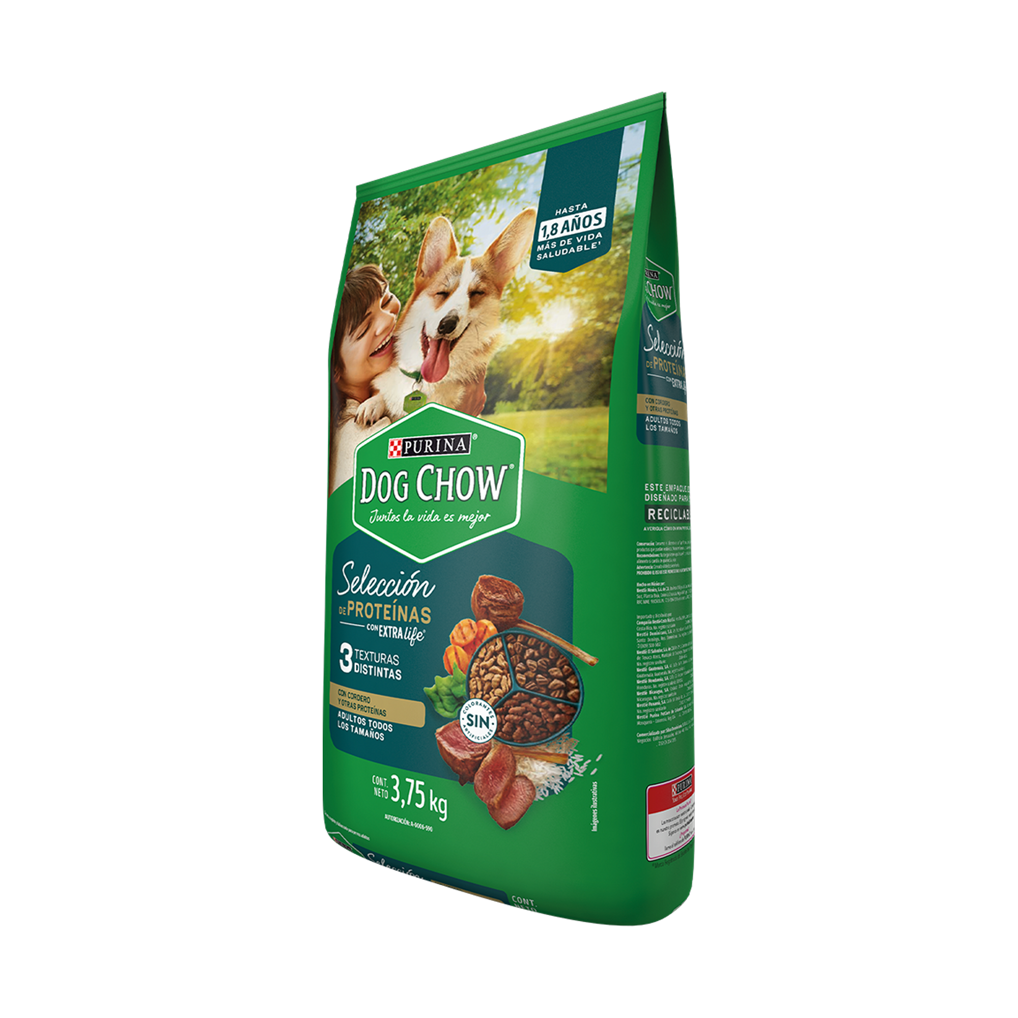 Empaque de Croquetas Dog Chow selección de proteínas, vista lateral