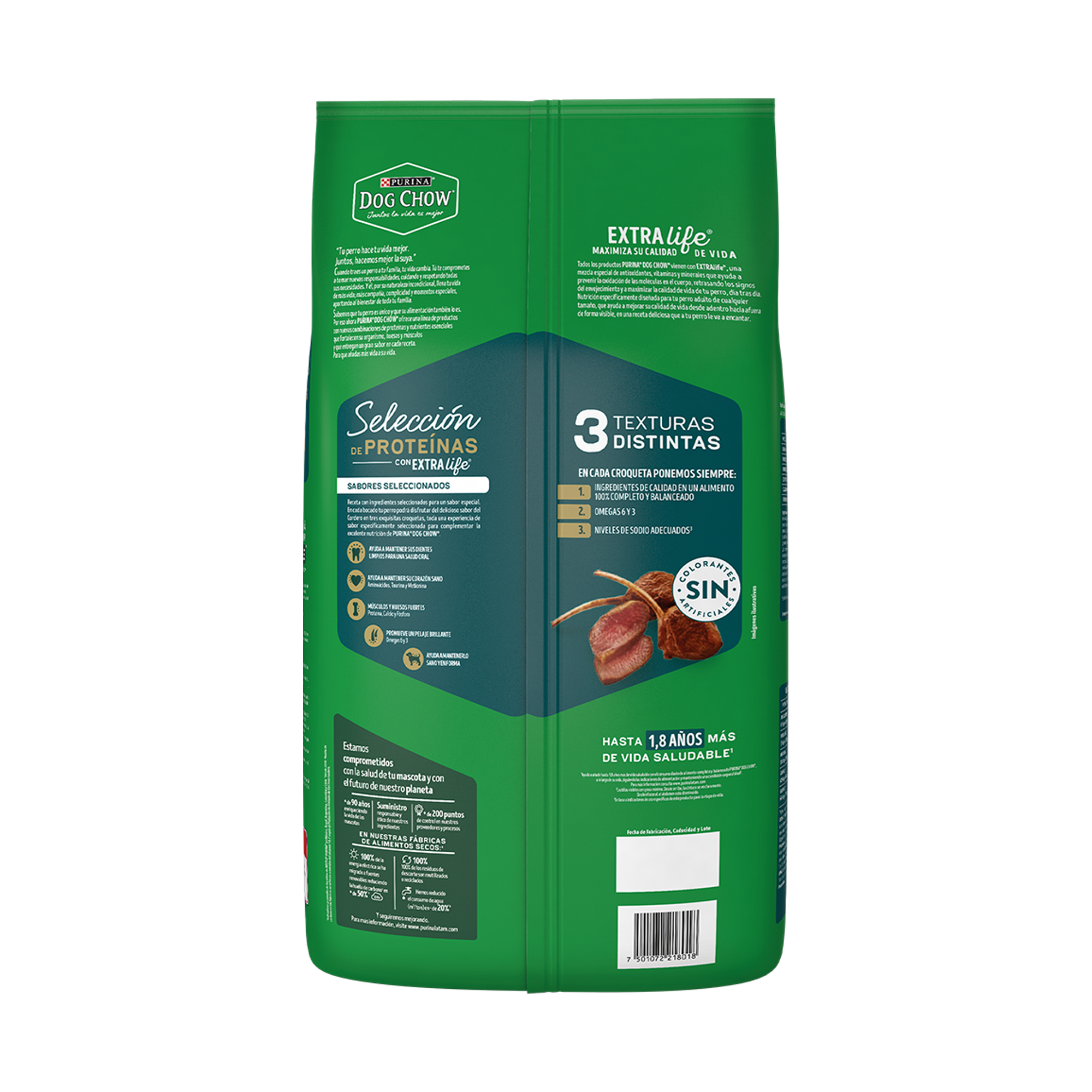 Empaque de Croquetas Dog Chow selección de proteínas, vista posterior