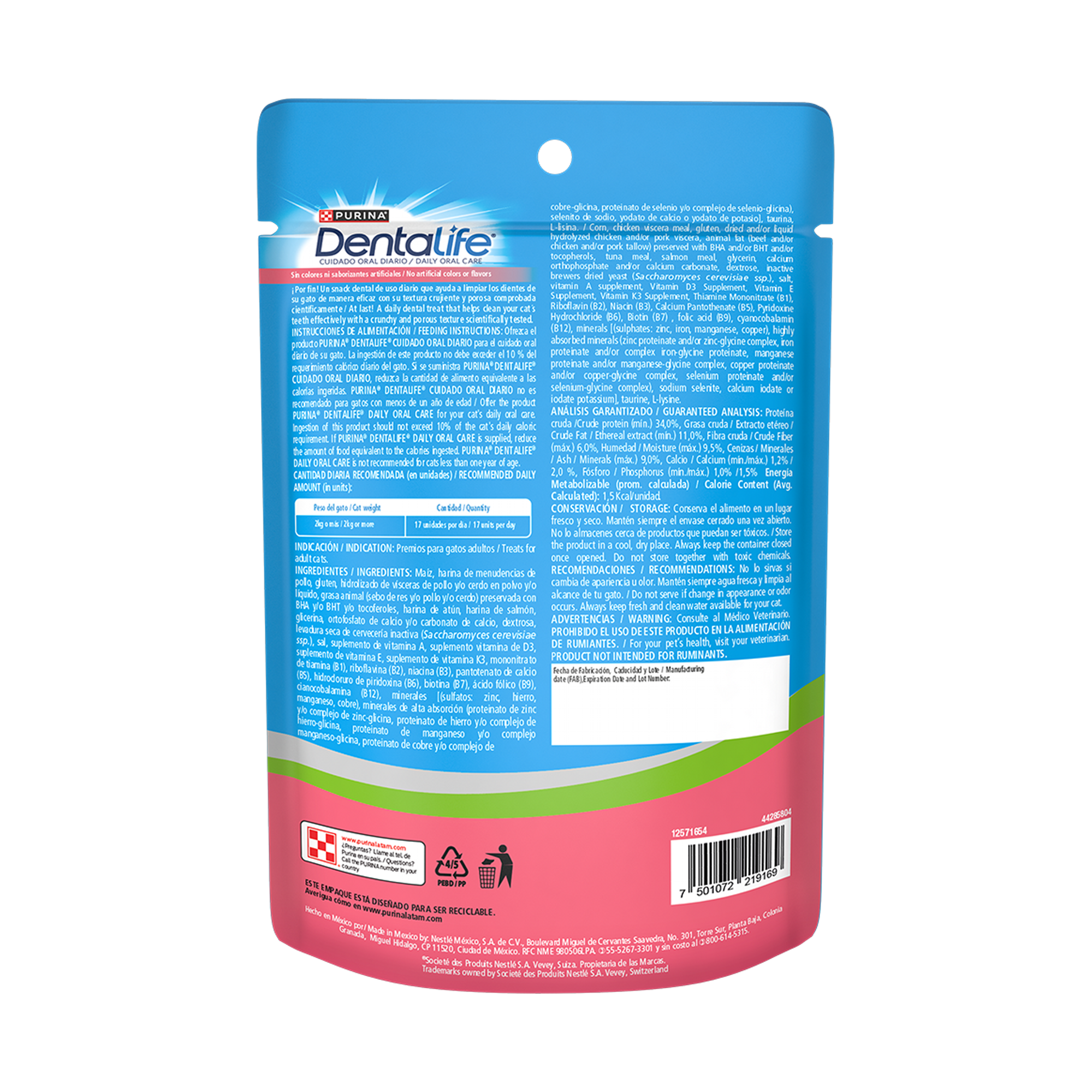 Empaque de DentaLife® Gato con sabor a salmón, vista posterior