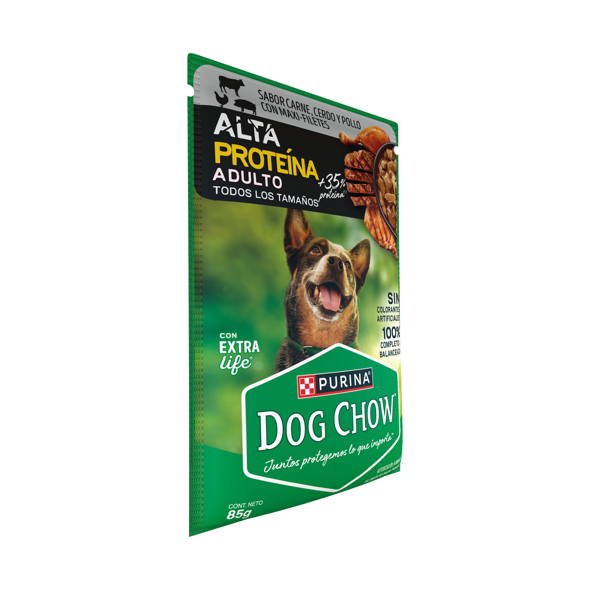 Empaque de Dog Chow® alta proteína adulto, vista lateral