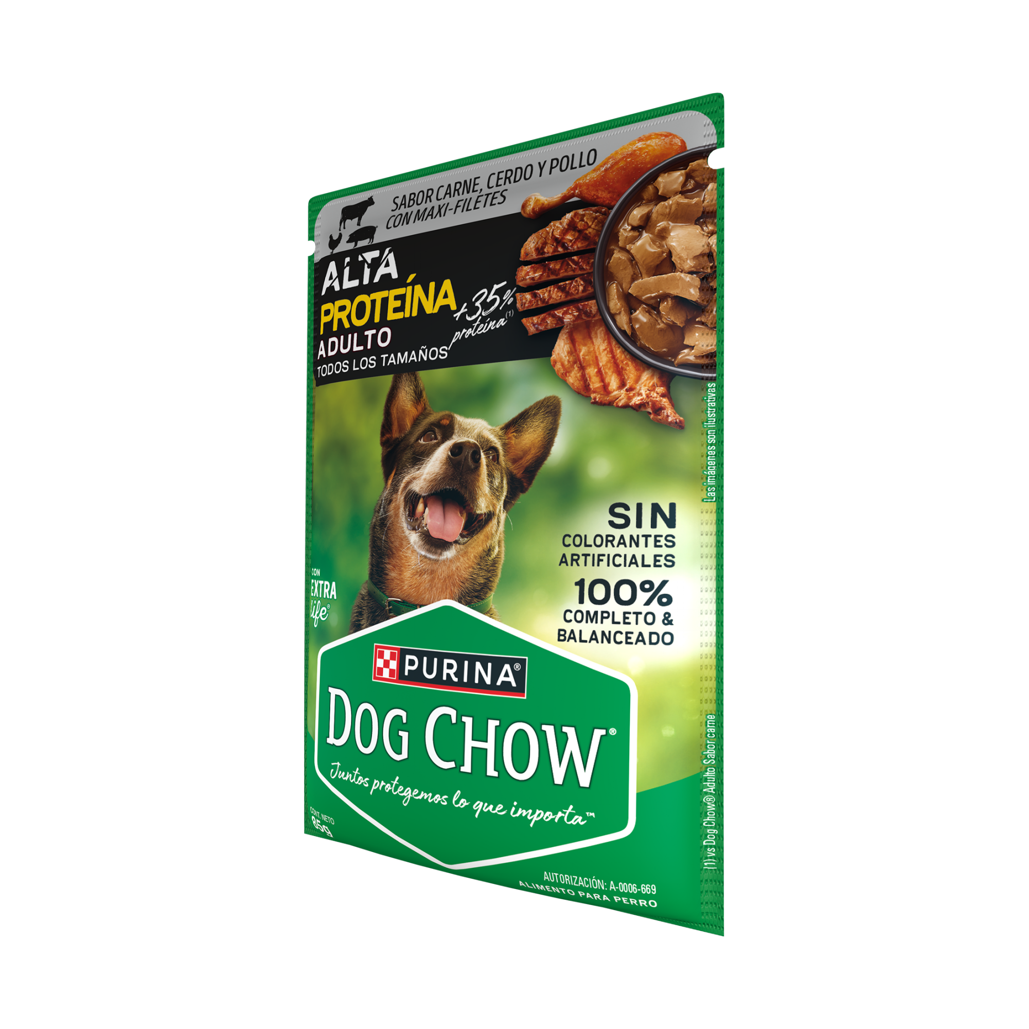 Empaque de Dog Chow® alta proteína adulto, vista lateral