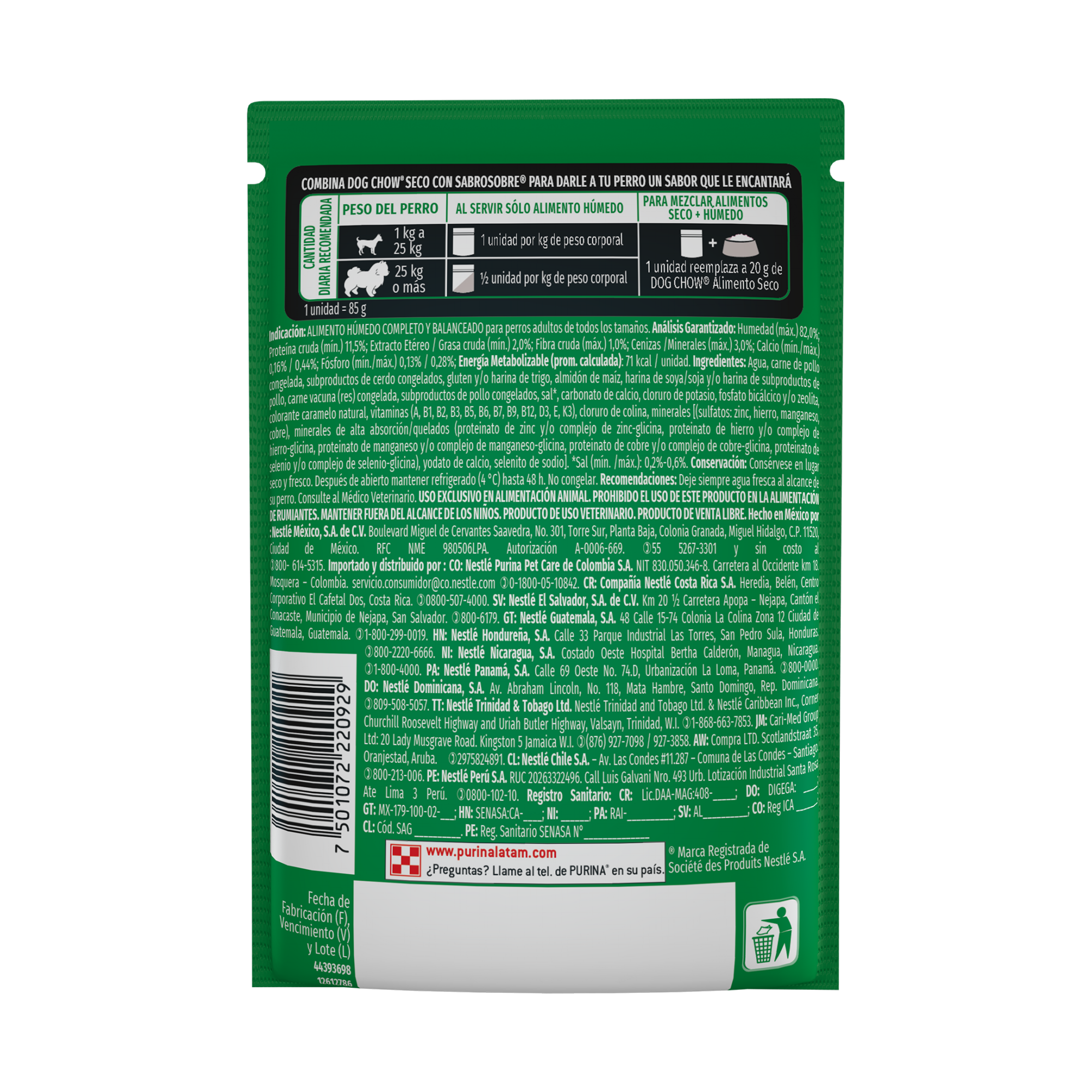 Empaque de Dog Chow® alta proteína adulto, vista posterior
