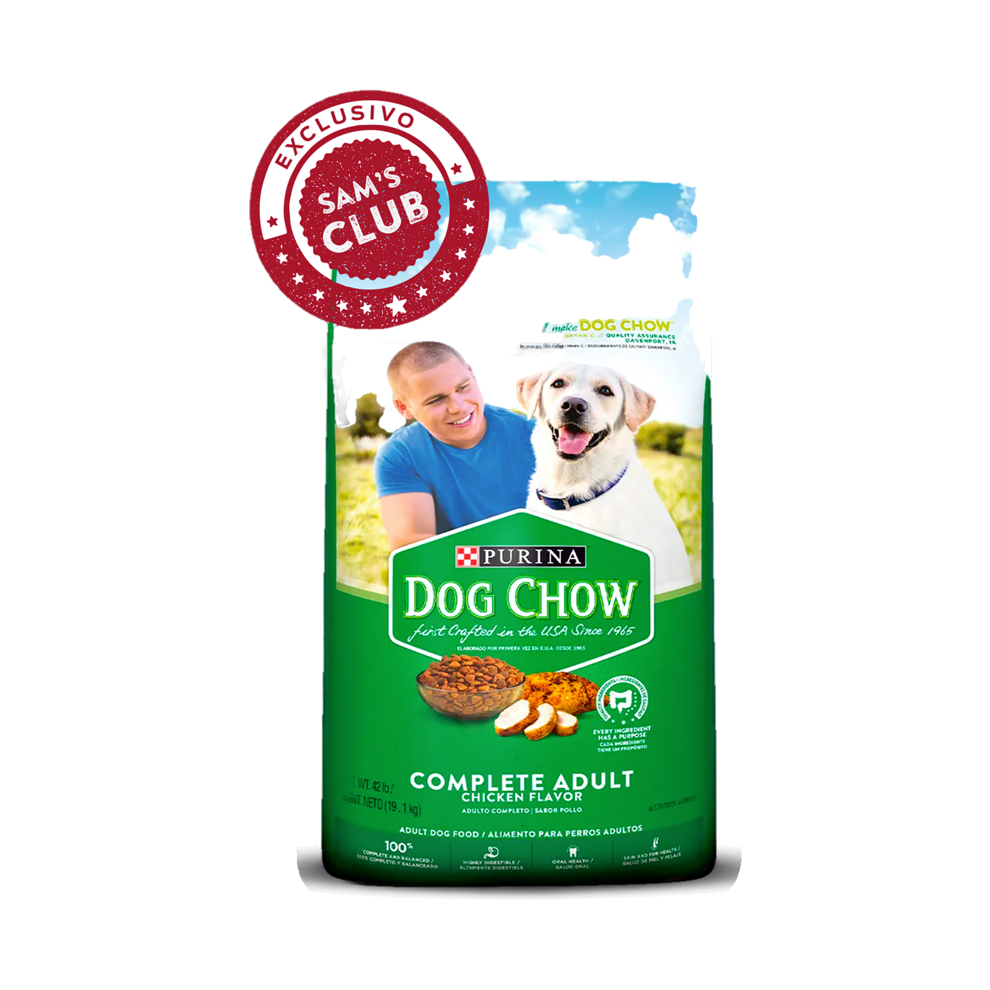 Empaque de Dog Chow complete adulto sabor pollo, vista frontal