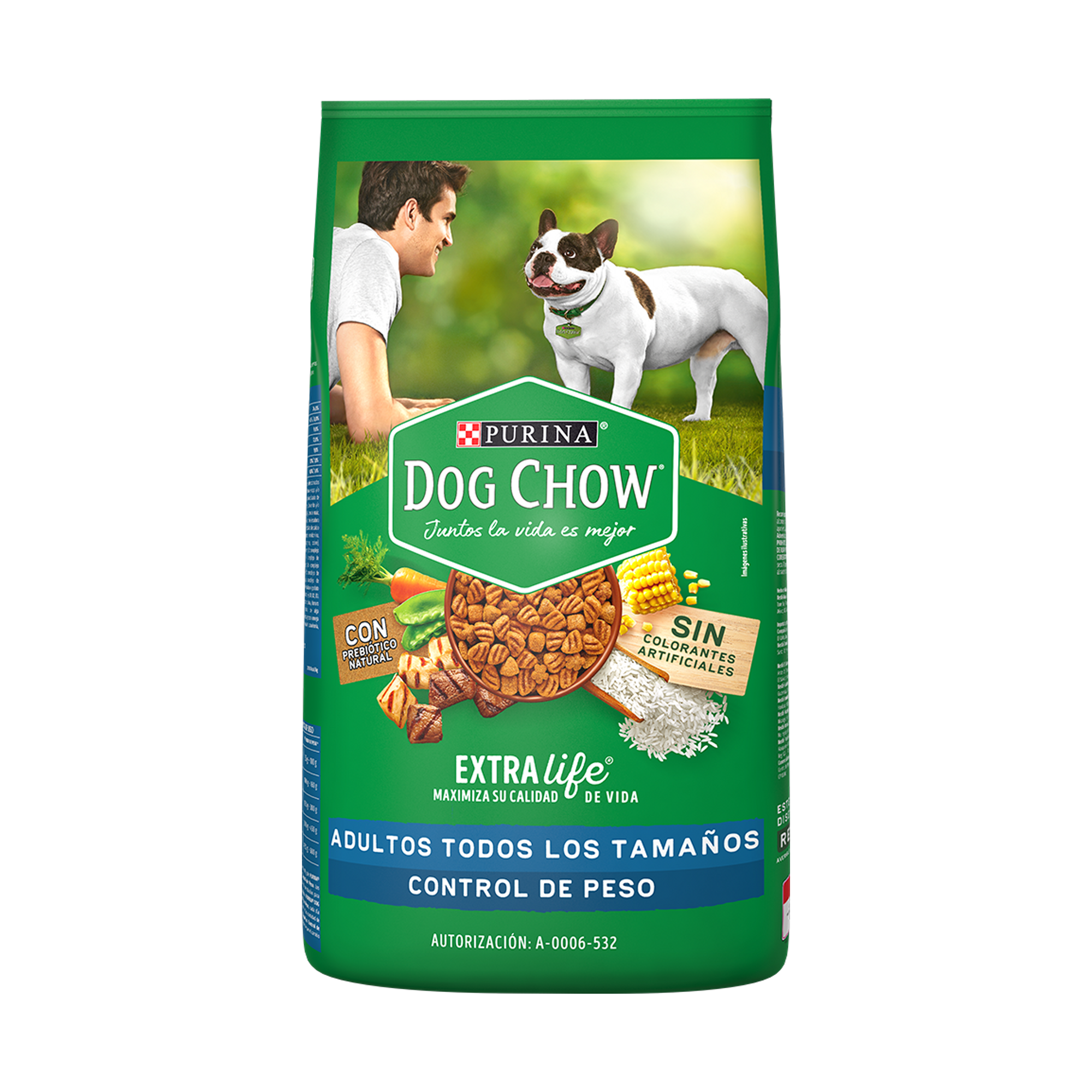 Empaque de Dog Chow control peso para adultos, vista frontal
