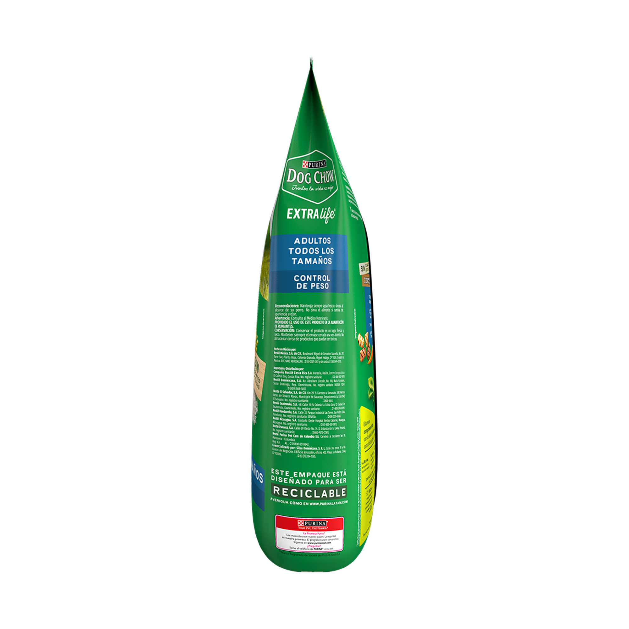 Empaque de Dog Chow control peso para adultos, vista lateral