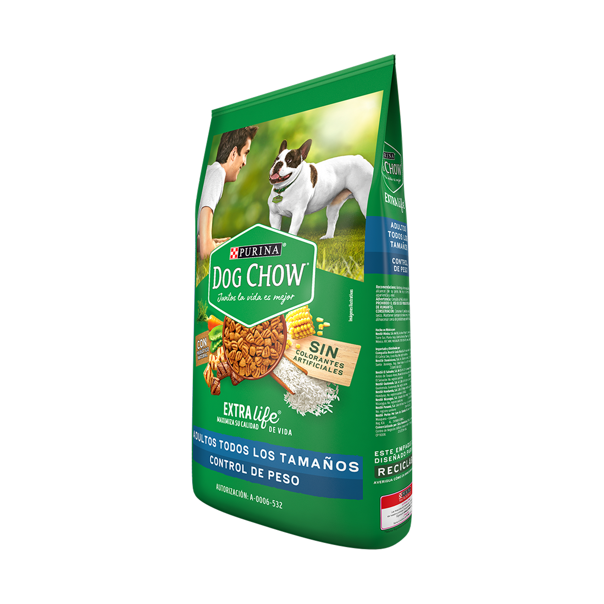 Empaque de Dog Chow control peso para adultos, vista lateral