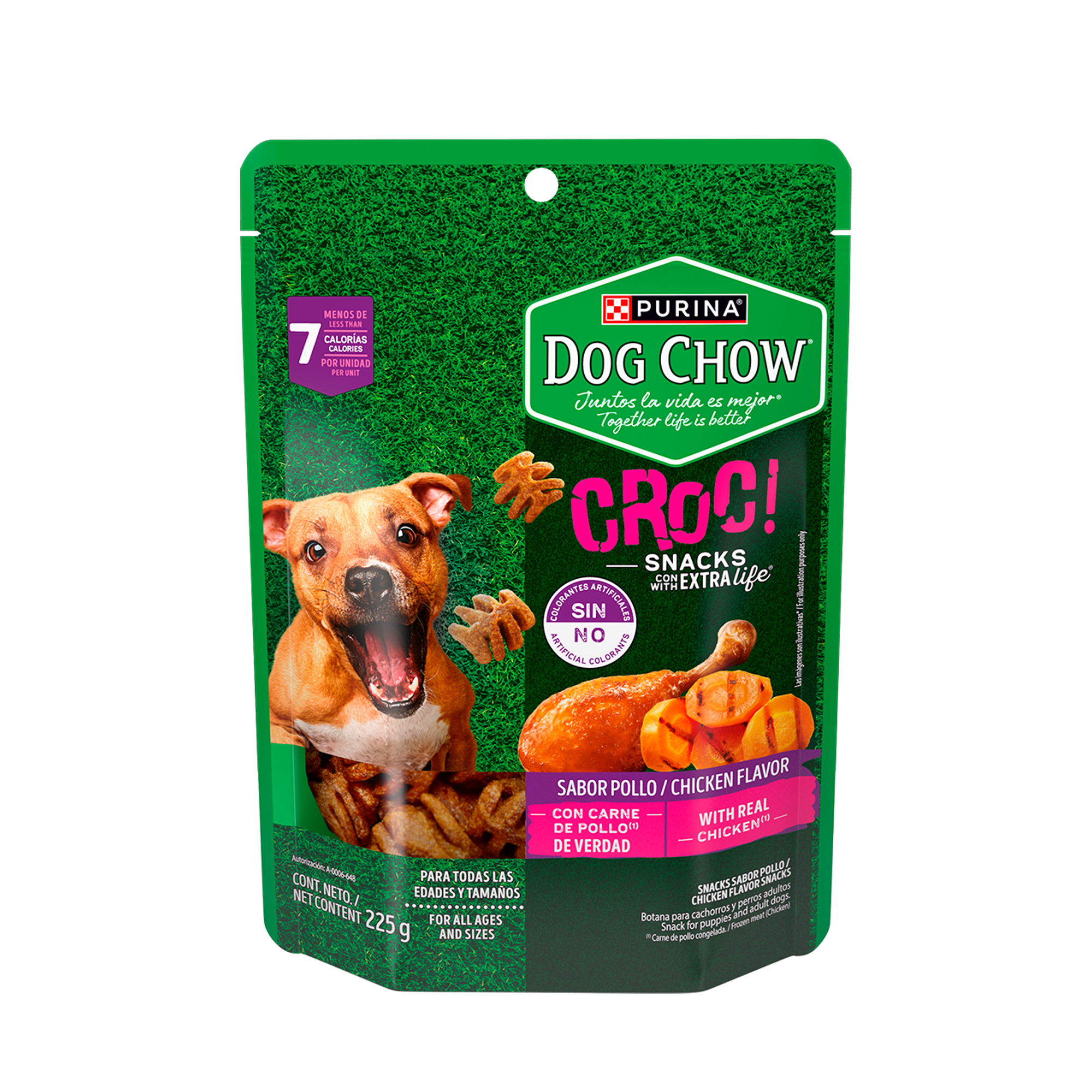Empaque de DOG CHOW® Croc con carne de pollo, vista frontal