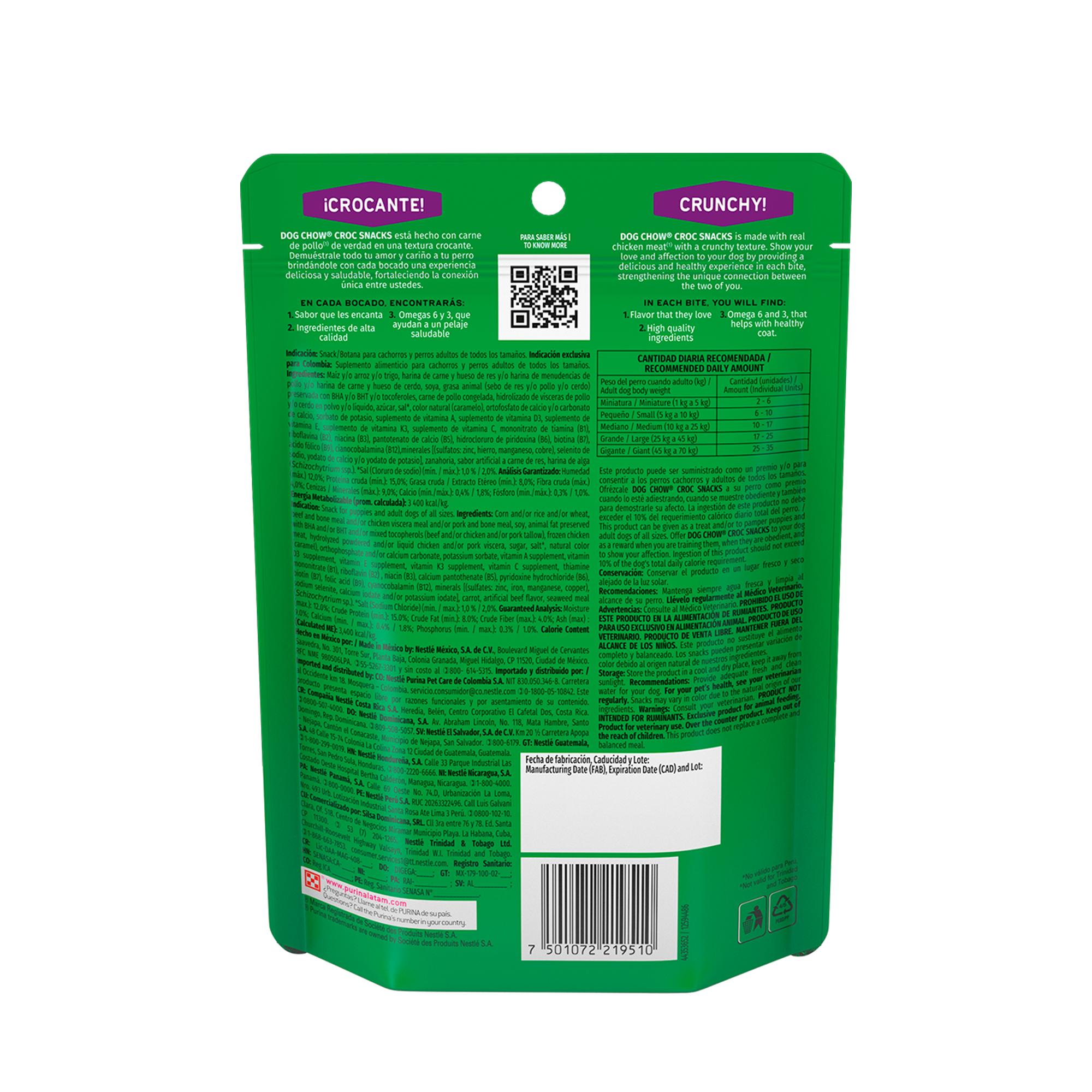Empaque de DOG CHOW® Croc con carne de pollo, vista posterior
