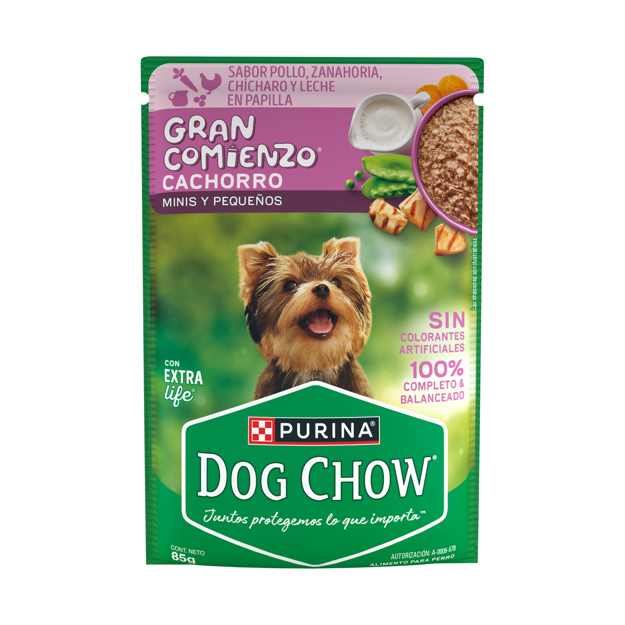Empaque de DOG CHOW® Gran Comienzo® CACHORRO Sabor Pollo, Zanahoria, Chícharo y Leche en Papilla, vista frontal