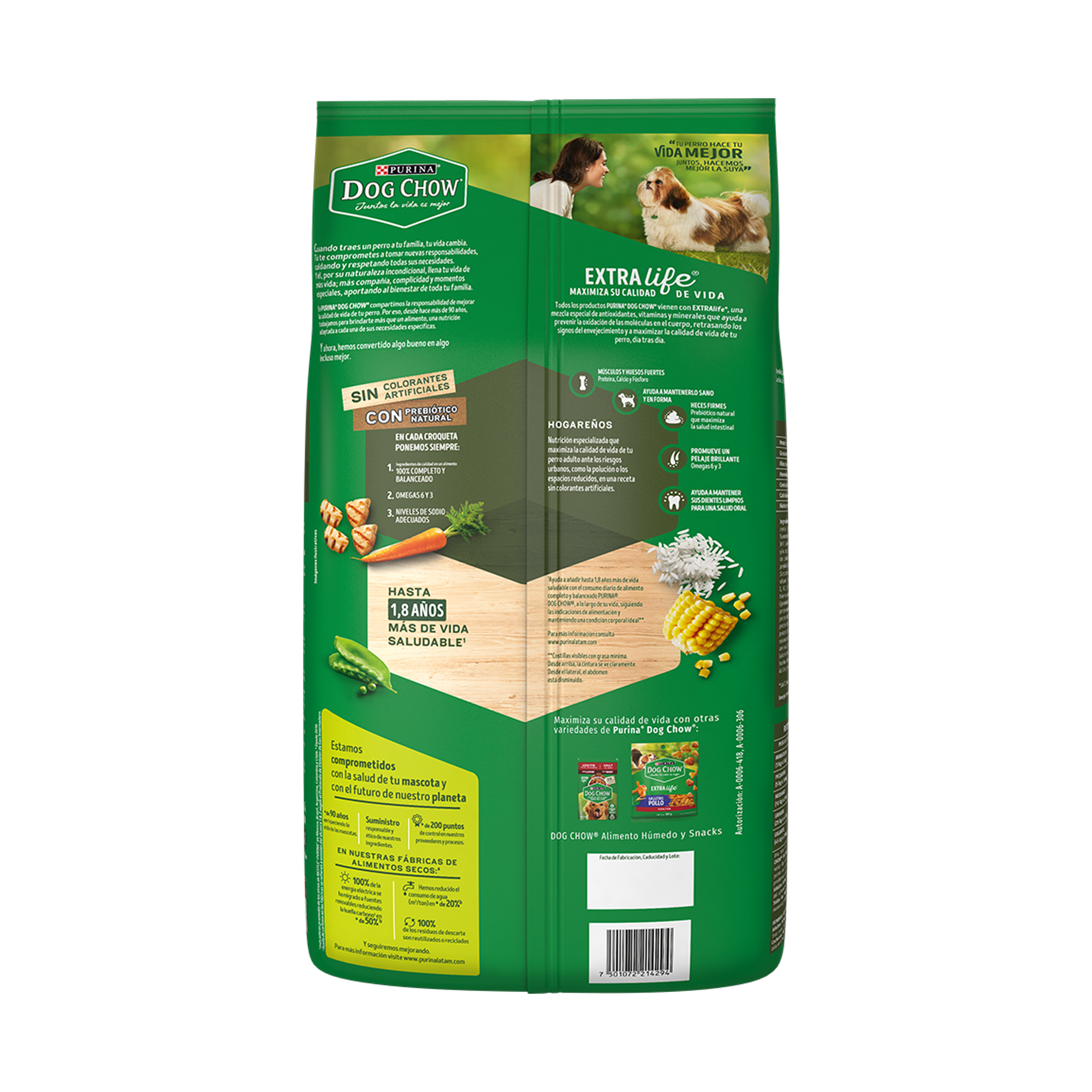 Empaque de Dog Chow hogareño adulto, vista posterior