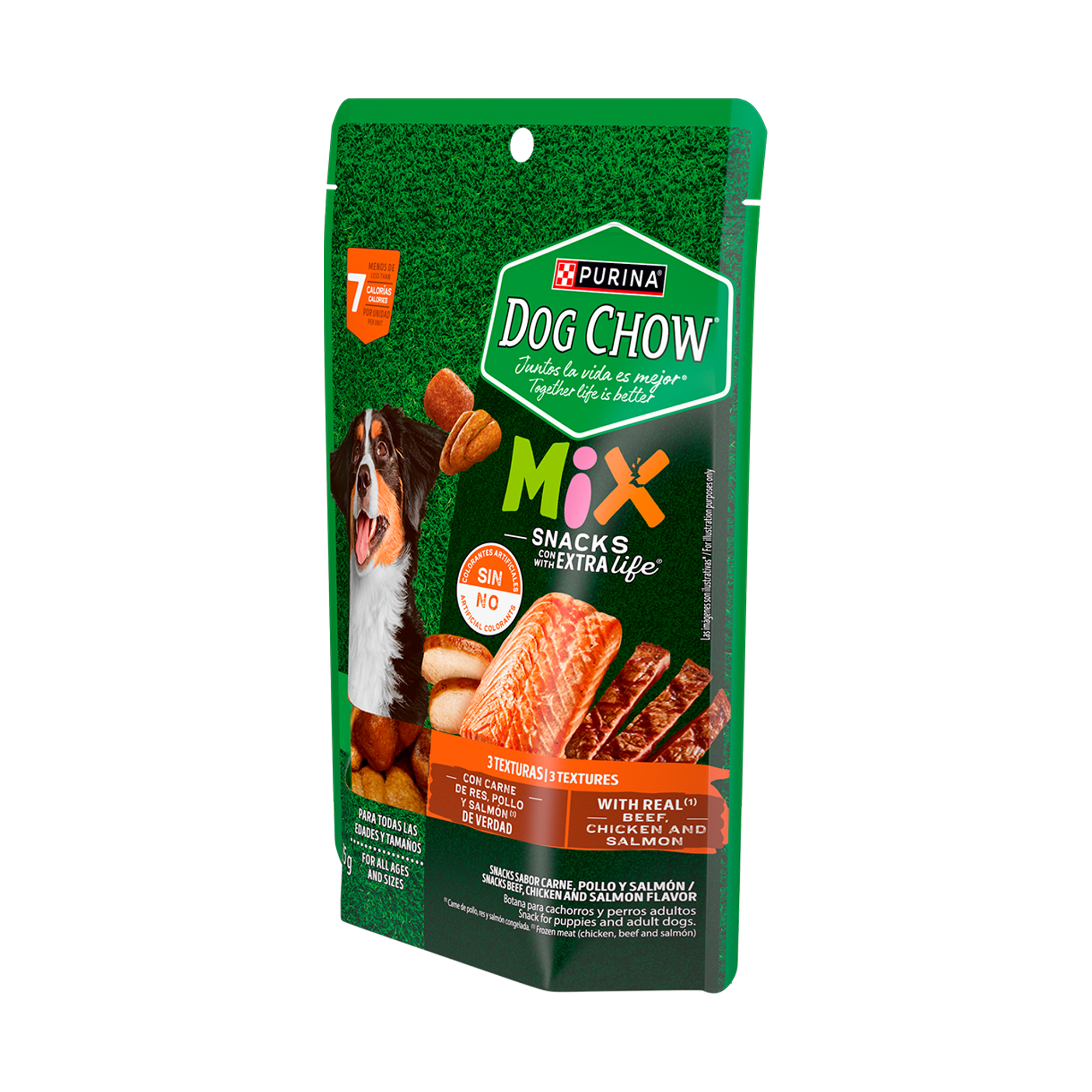 Empaque de DOG CHOW® Mix con carne de res, pollo y salmón, vista lateral