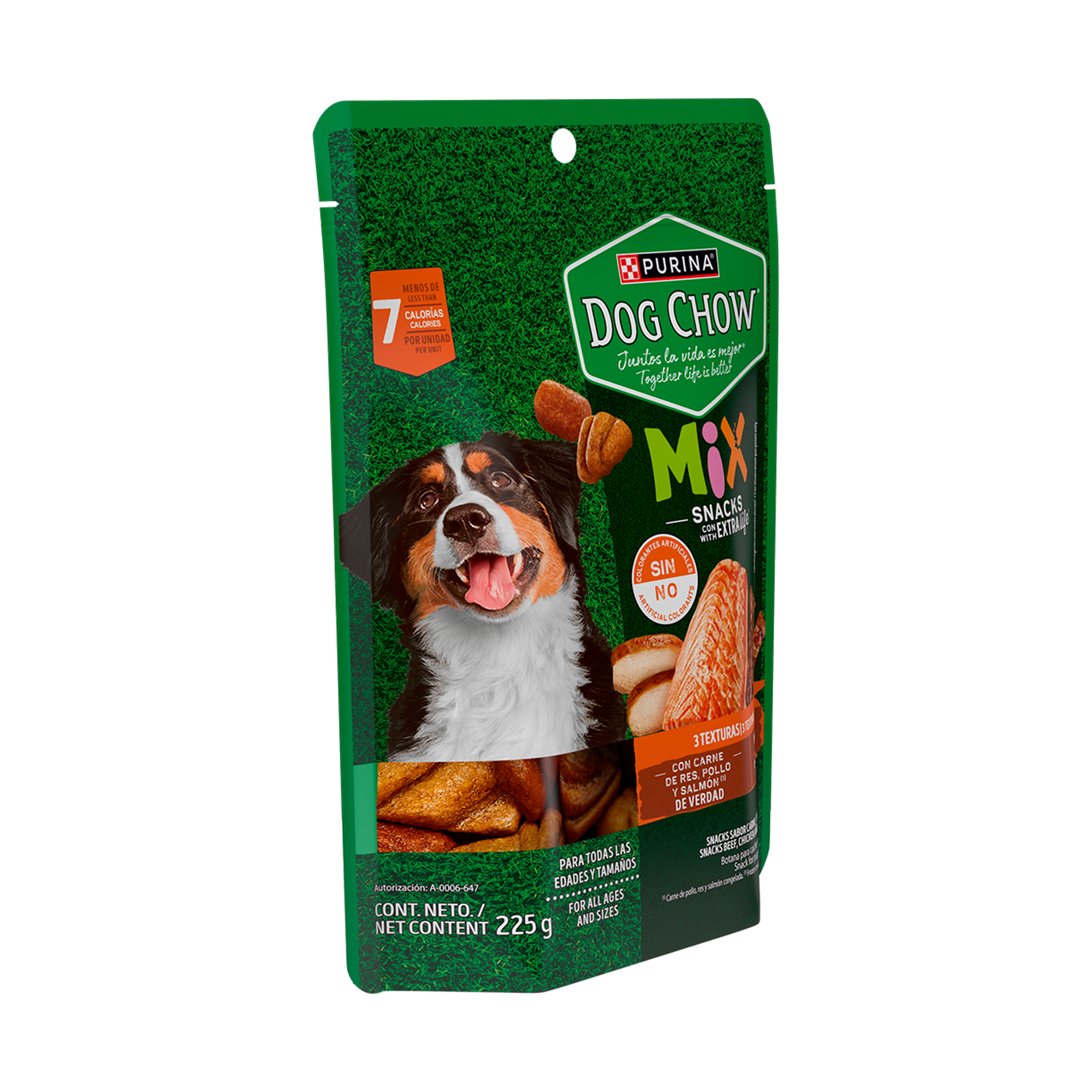 Empaque de DOG CHOW® Mix con carne de res, pollo y salmón, vista lateral