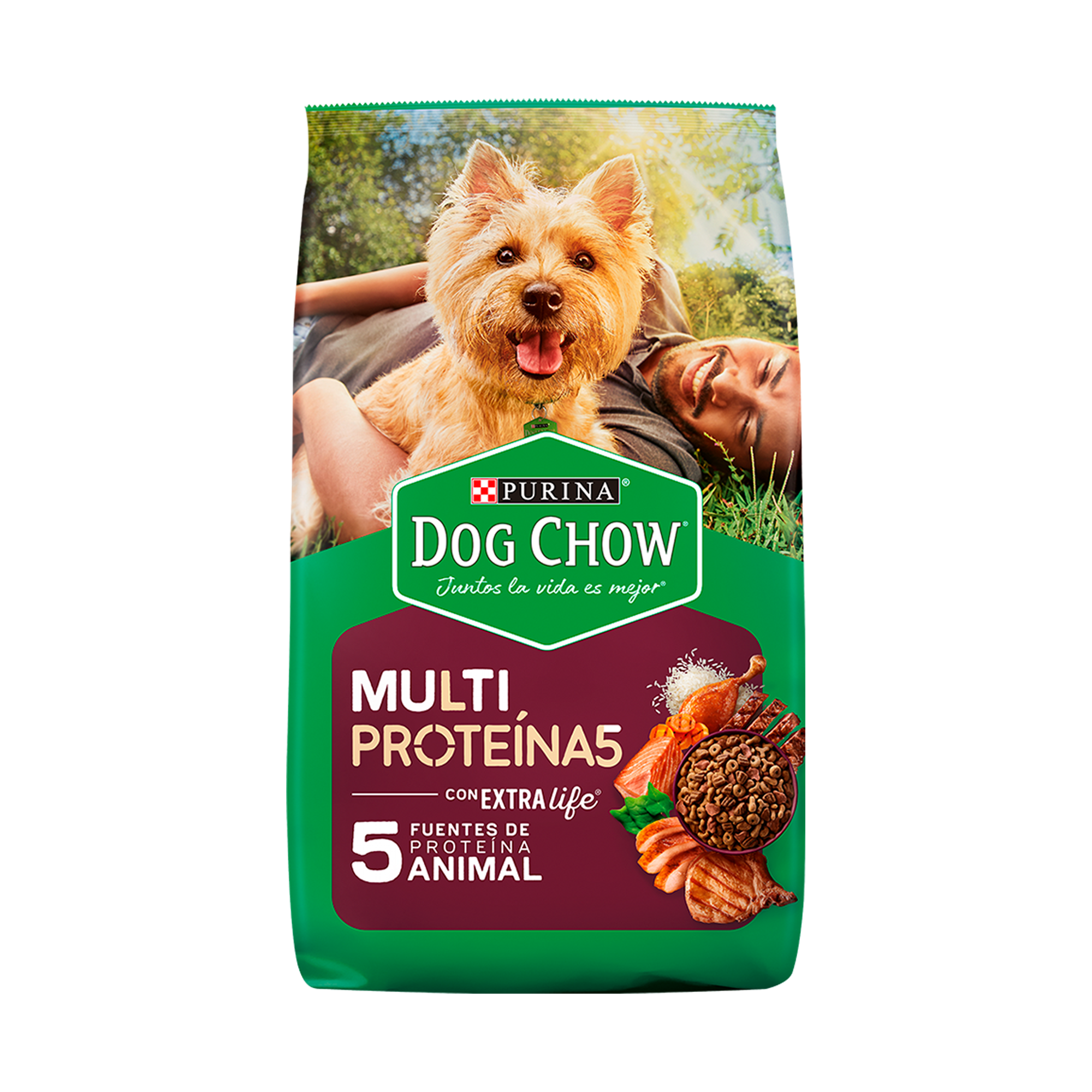 Empaque de Dog Chow multi proteínas, vista frontal