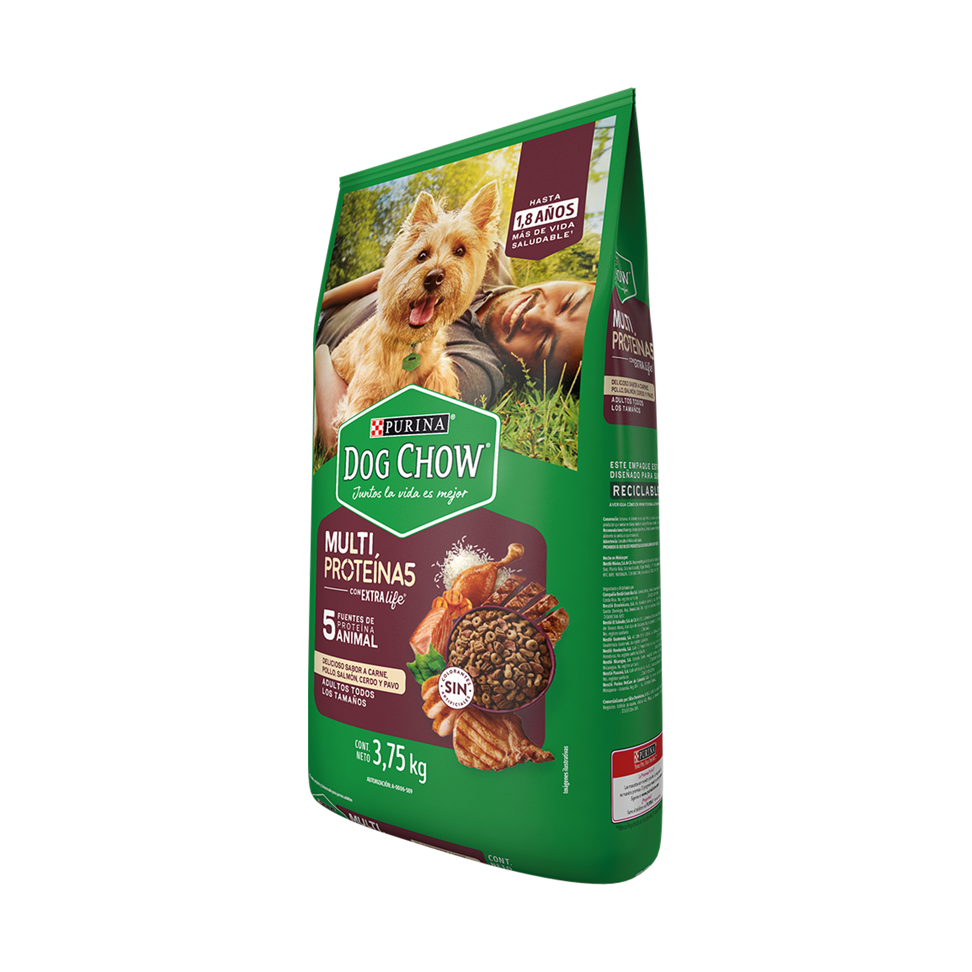 Empaque de Dog Chow multi proteínas, vista lateral