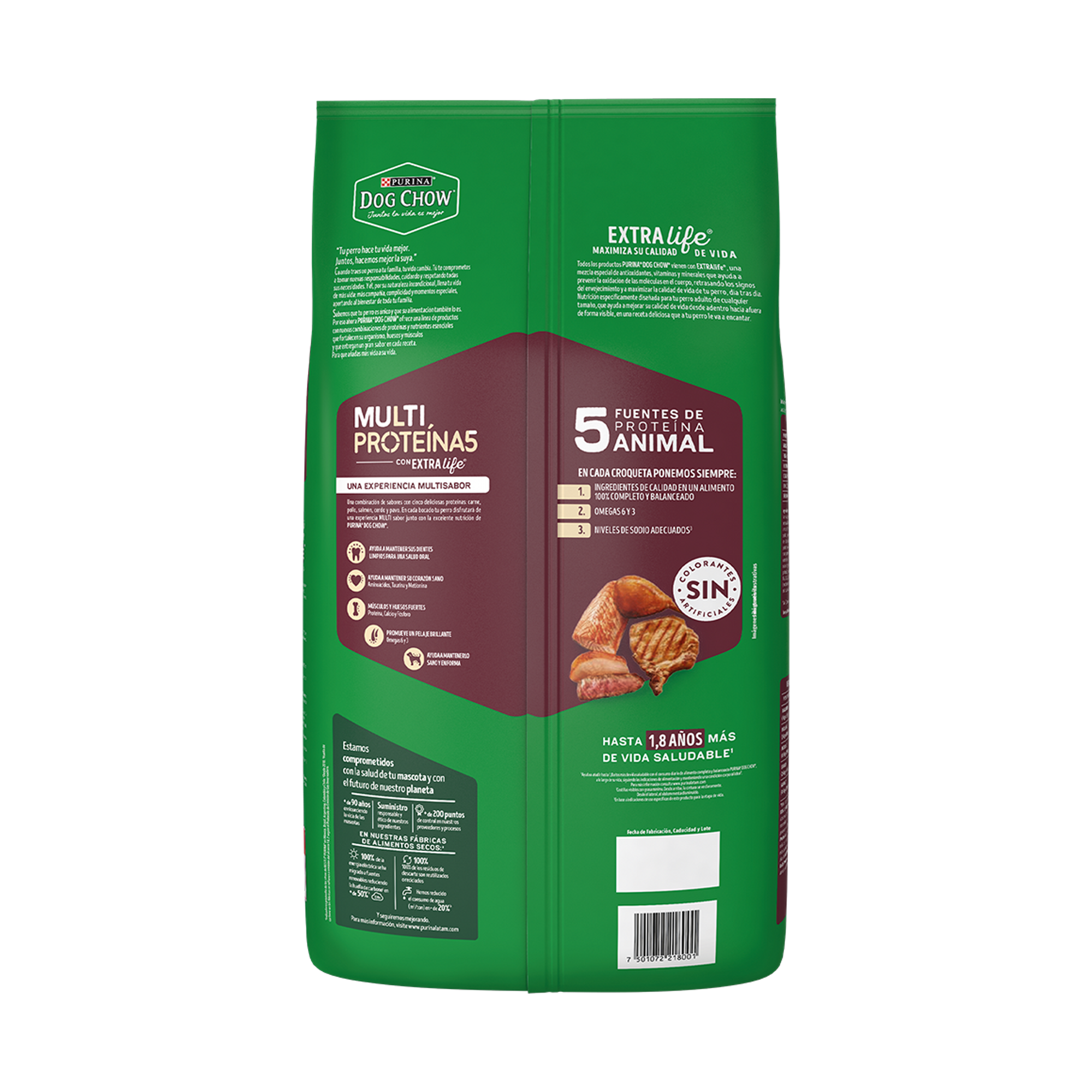 Empaque de Dog Chow multi proteínas, vista posterior