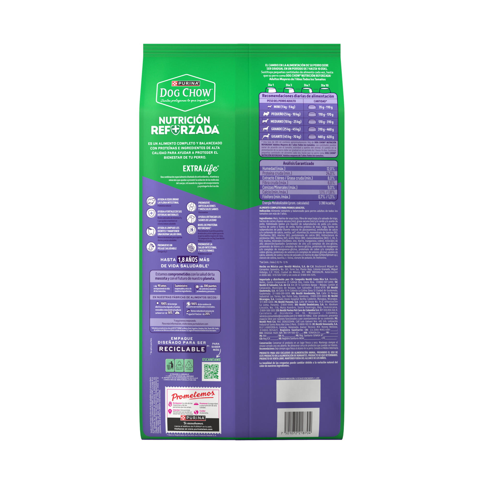 Empaque de DOG CHOW® NUTRICIÓN REFORZADA+ Adultos Mayores de 7 años Todos los tamaños, vista posterior