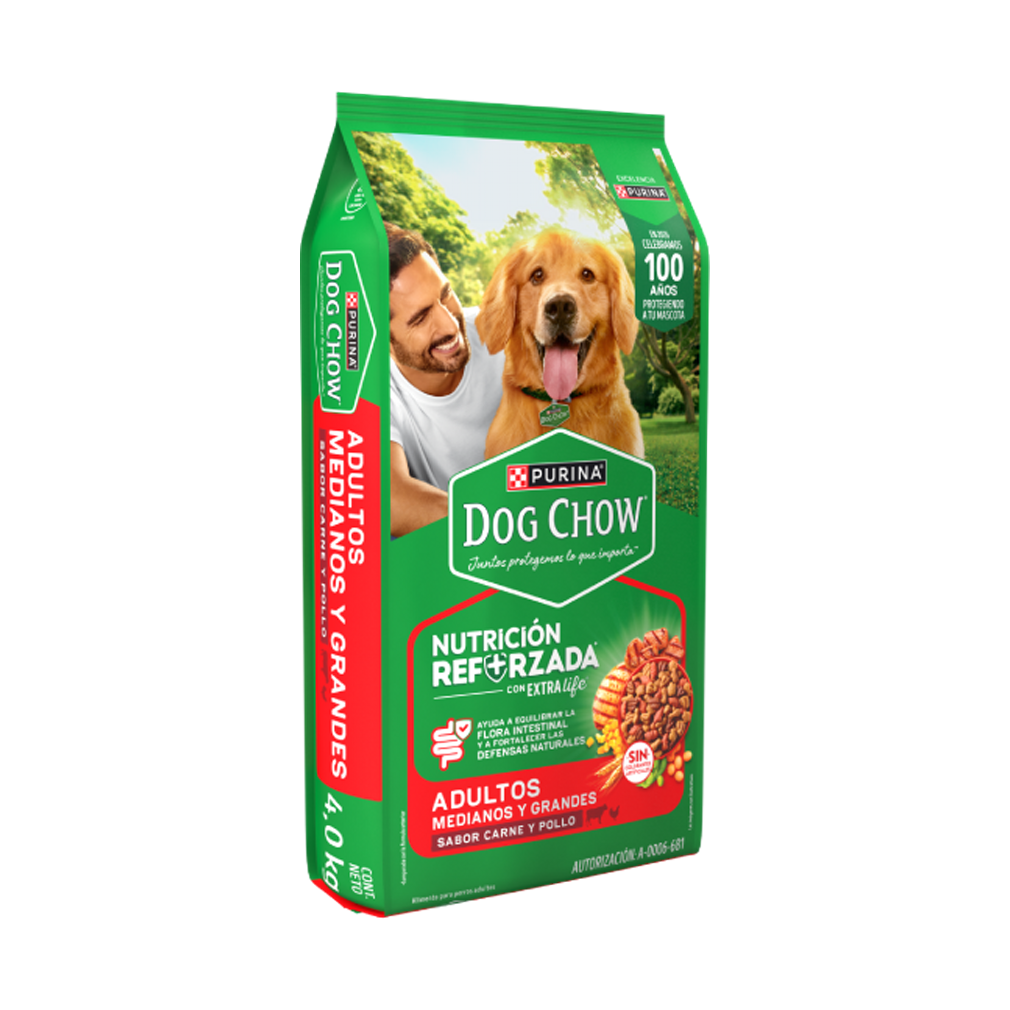 Empaque de DOG CHOW® NUTRICIÓN REFORZADA+ Adultos Medianos y Grandes, vista lateral