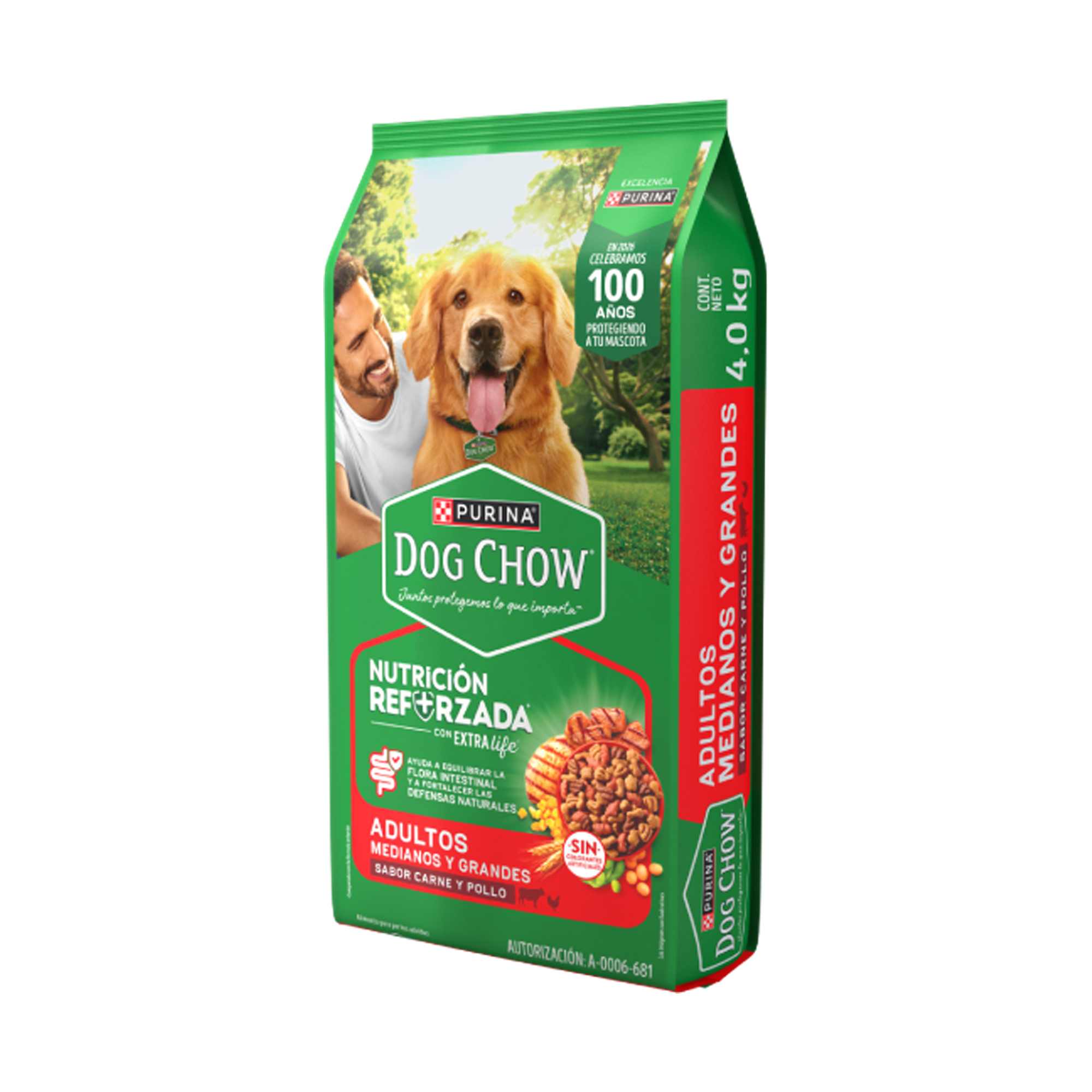 Empaque de DOG CHOW® NUTRICIÓN REFORZADA+ Adultos Medianos y Grandes, vista lateral