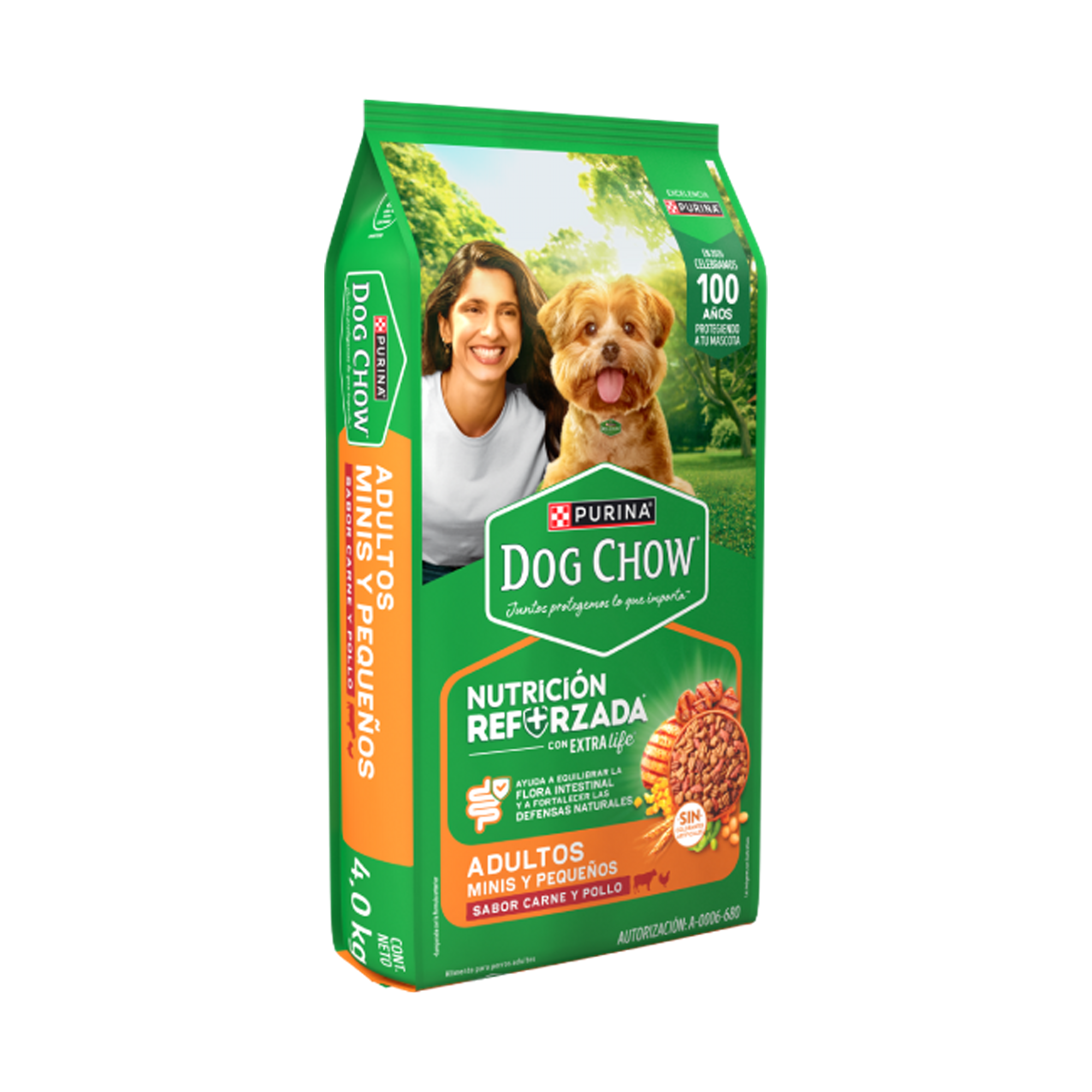 Empaque de DOG CHOW® NUTRICIÓN REFORZADA+ Adultos Minis y Pequeños, vista lateral