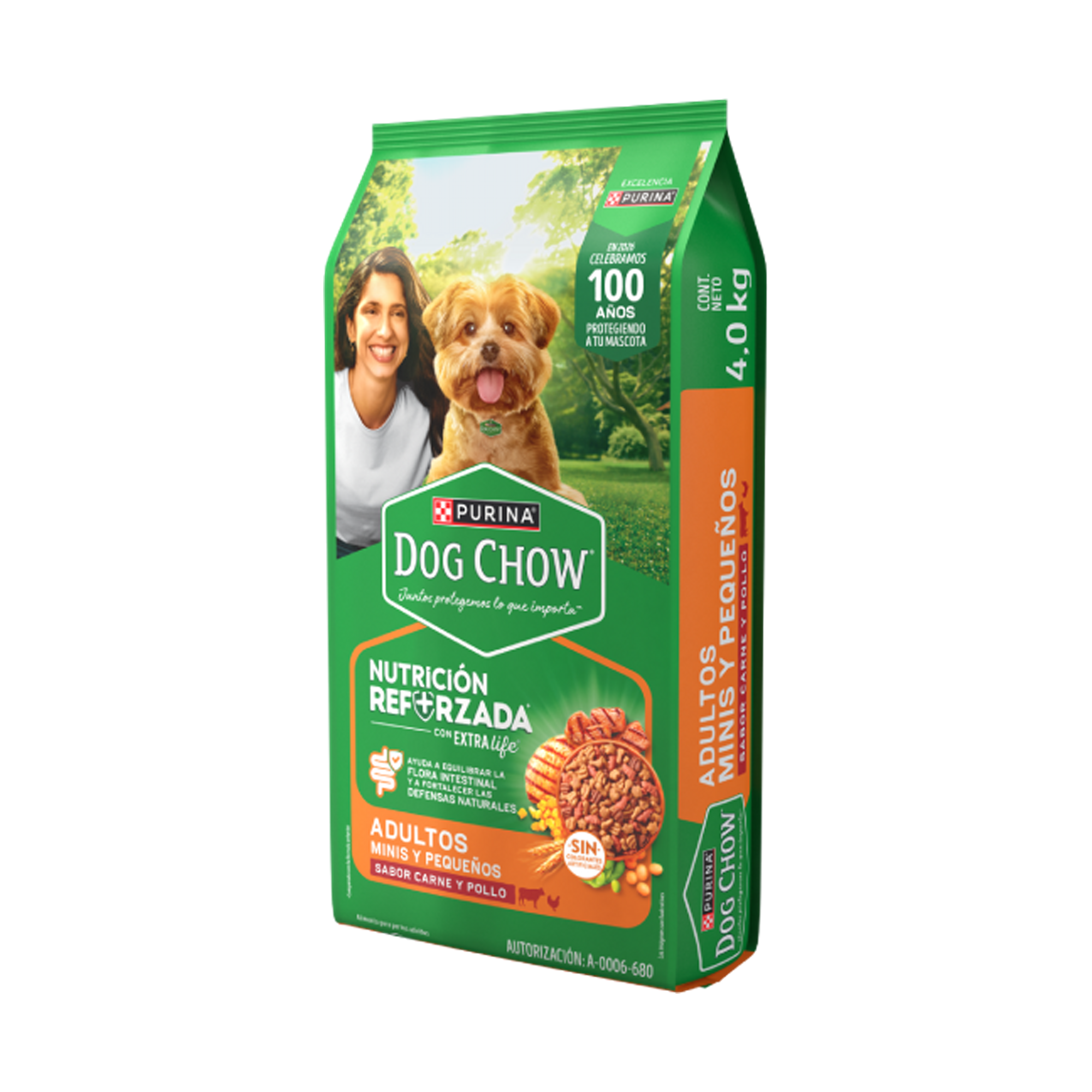 Empaque de DOG CHOW® NUTRICIÓN REFORZADA+ Adultos Minis y Pequeños, vista lateral
