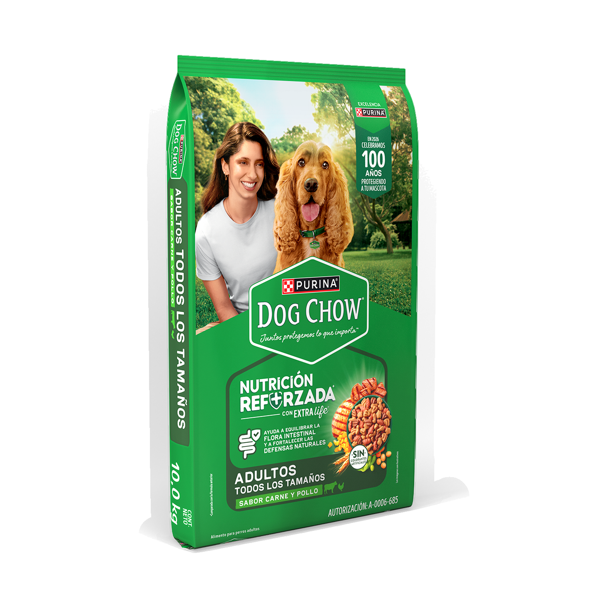 Empaque de DOG CHOW® NUTRICIÓN REFORZADA+ Adultos Todos los Tamaños, vista lateral