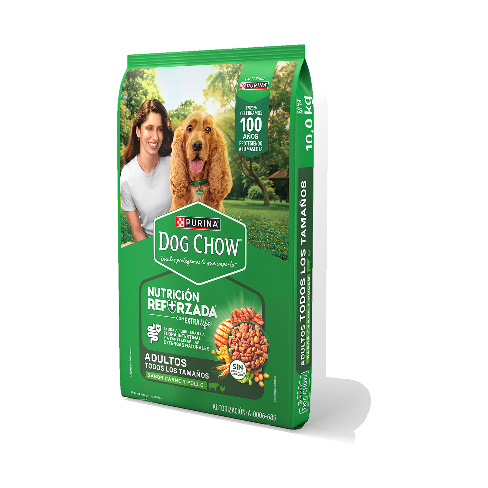 Empaque de DOG CHOW® NUTRICIÓN REFORZADA+ Adultos Todos los Tamaños, vista lateral