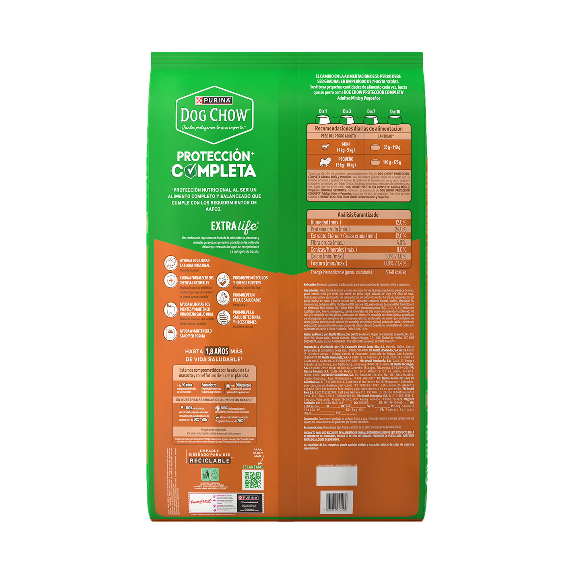 Empaque de DOG CHOW® Protección Completa Adultos Minis y Pequeños, vista posterior