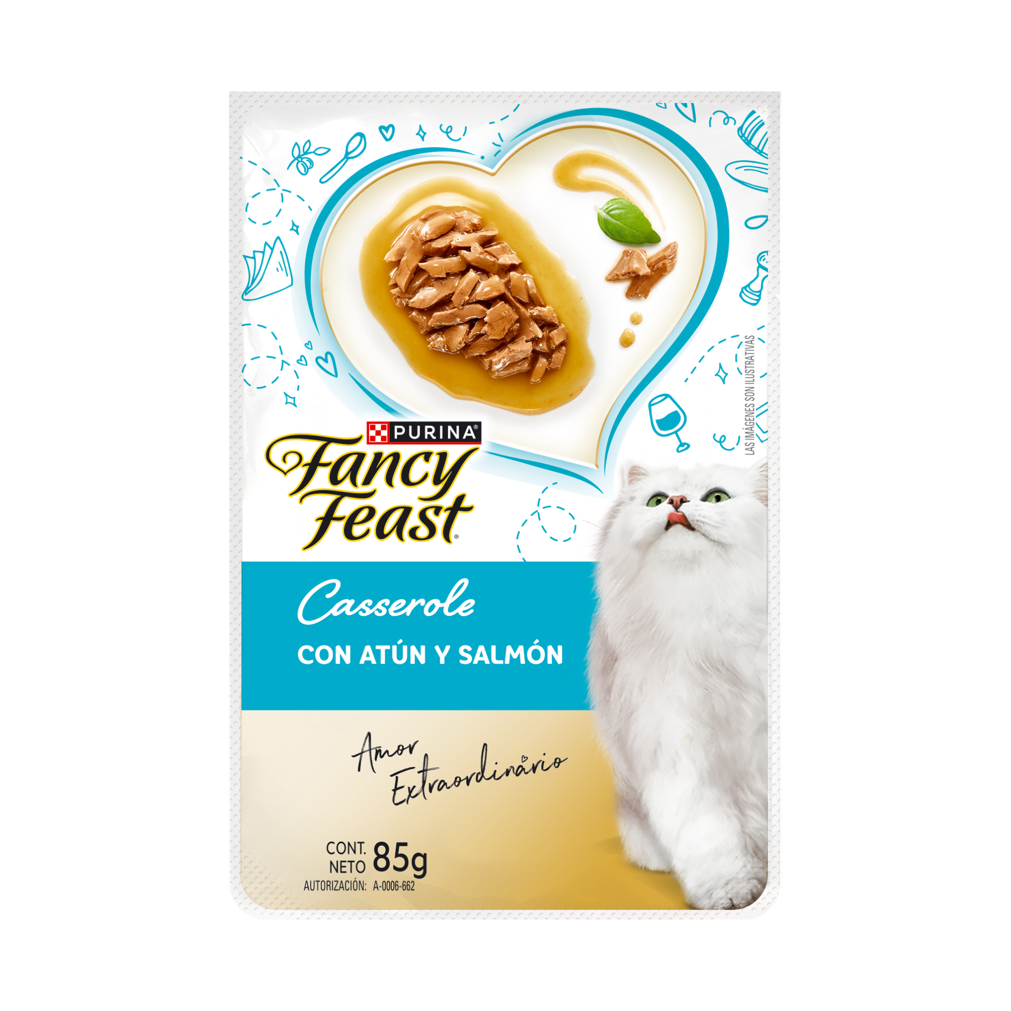 Empaque de Fancy Feast Alimento Húmedo Para Gatos Adultos Casserole Sabor Atún y Salmón, vista frontal