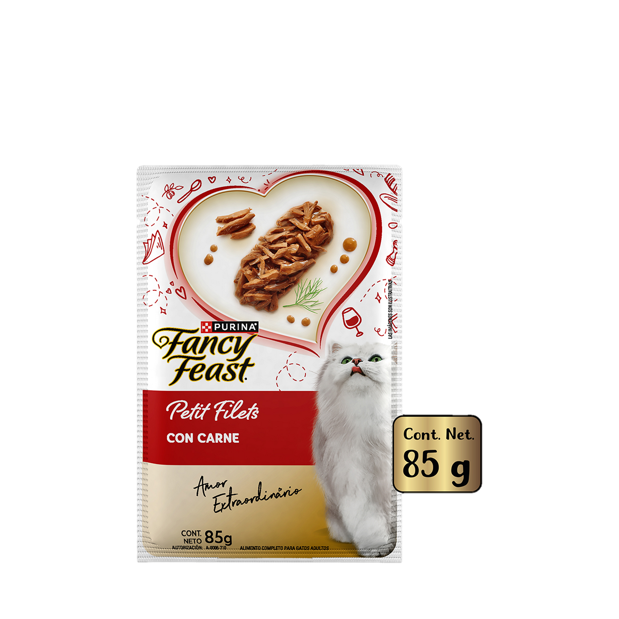 Empaque de Fancy Feast Alimento Húmedo Para Gatos Adultos Petit Filets Sabor Carne 85 g, vista frontal