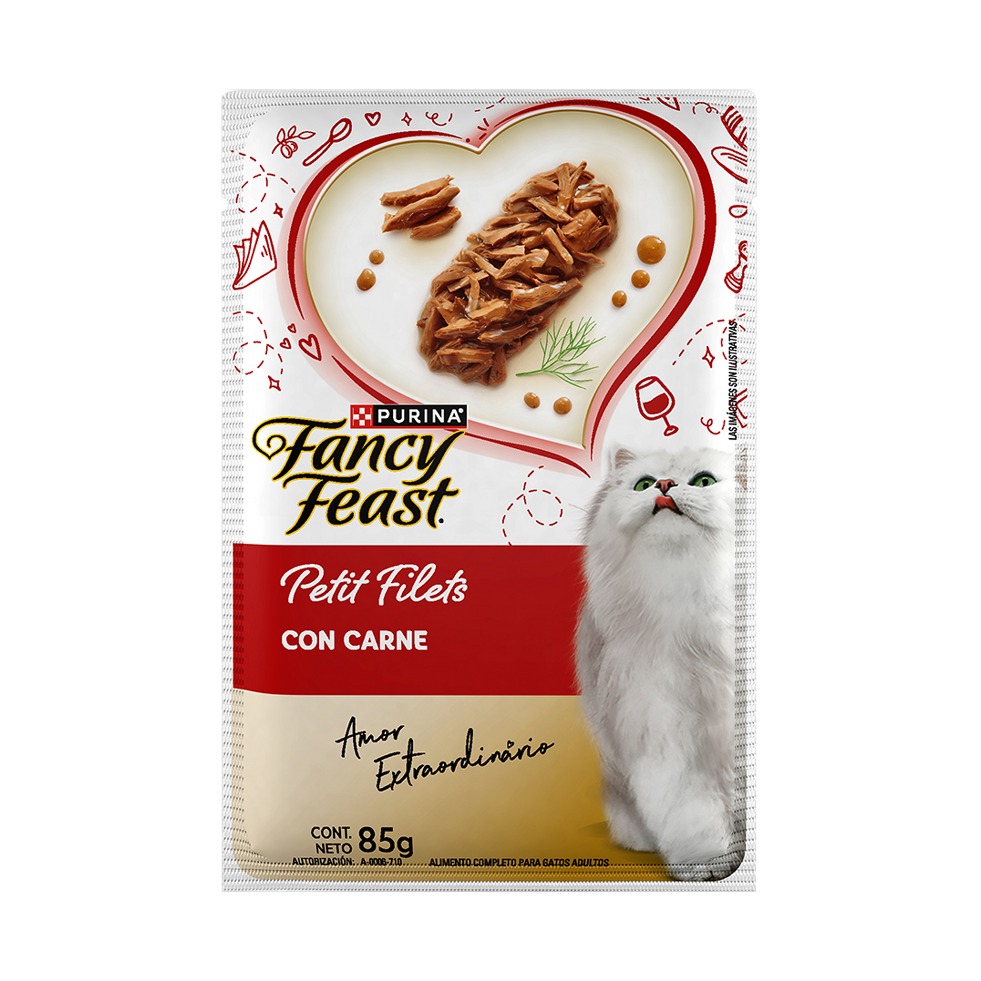 Empaque de Fancy Feast Alimento Húmedo Para Gatos Adultos Petit Filets Sabor Carne 85 g, vista frontal