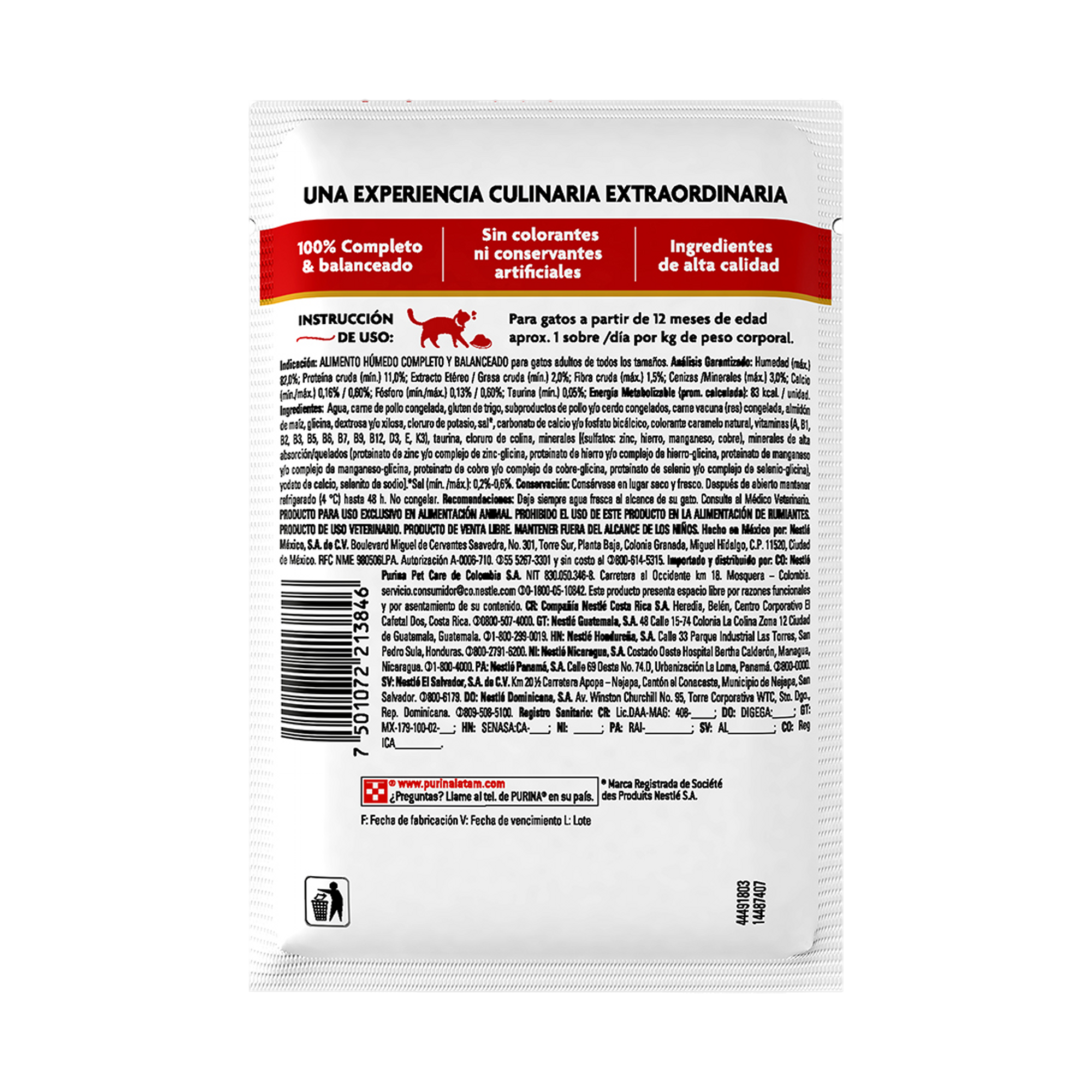 Empaque de Fancy Feast Alimento Húmedo Para Gatos Adultos Petit Filets Sabor Carne 85 g, vista posterior