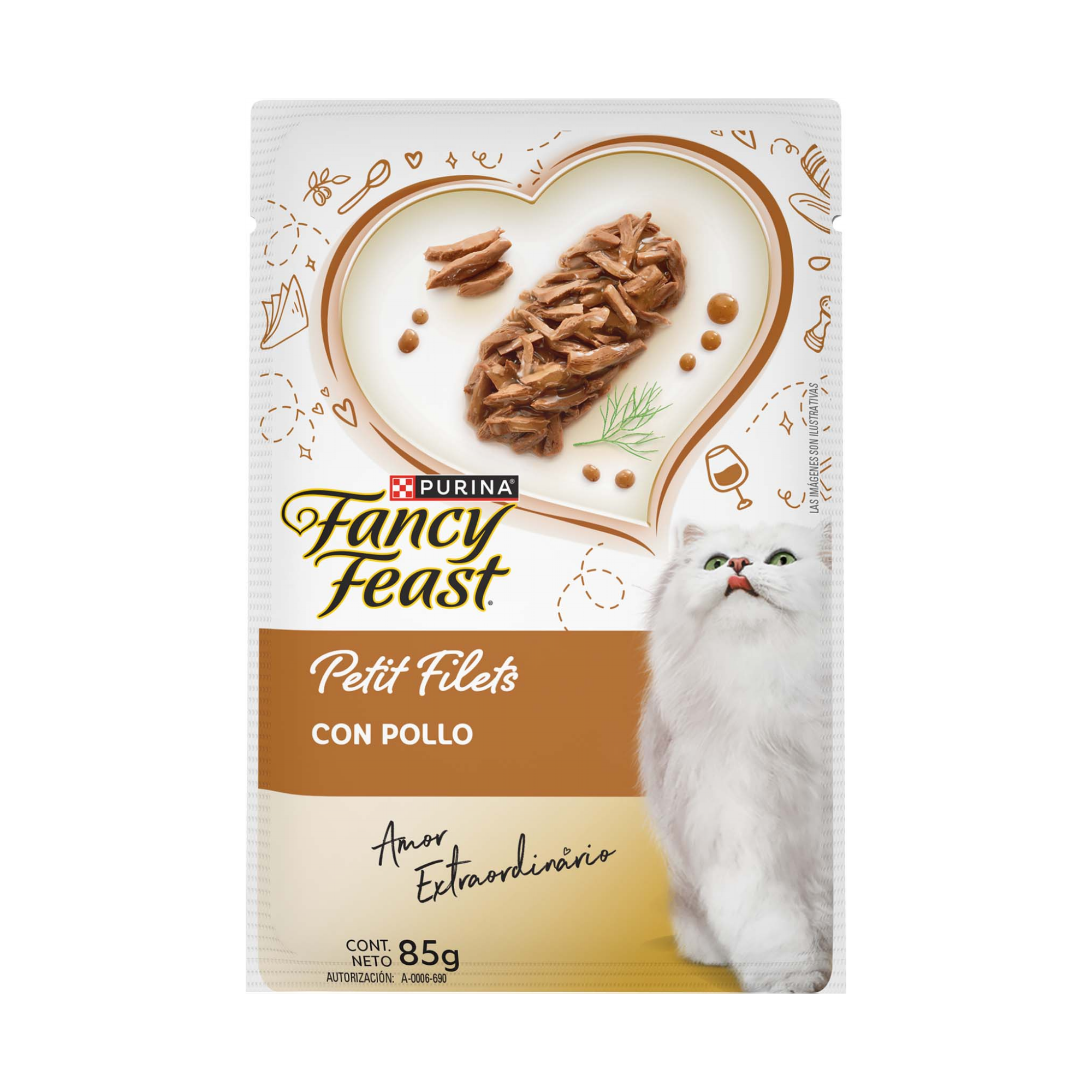 Empaque de Fancy Feast Alimento Húmedo Para Gatos Adultos Petit Filets Sabor Pollo 85 g, vista frontal
